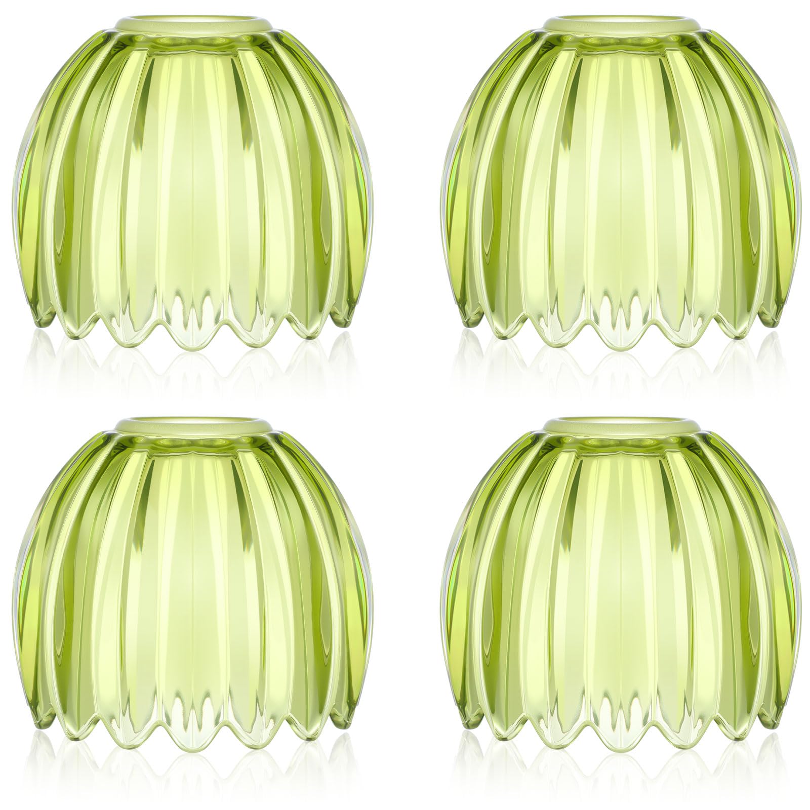 4 Pcs Green Glass Tulip Lamp Shades Small Flower Sconce Shade E26 Base 1.65 Top x 4.45 Dia. x 4.33 H Mini Lampshades Replacement