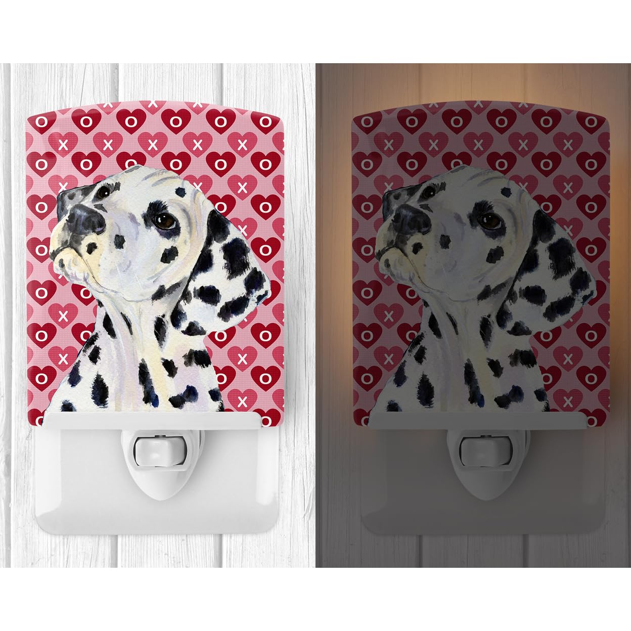 Carolines Treasures Ceramic Night Light, Dalmatian Hearts, UL-Certified, 6x4x3in, Multicolor, Model SS4492CNL