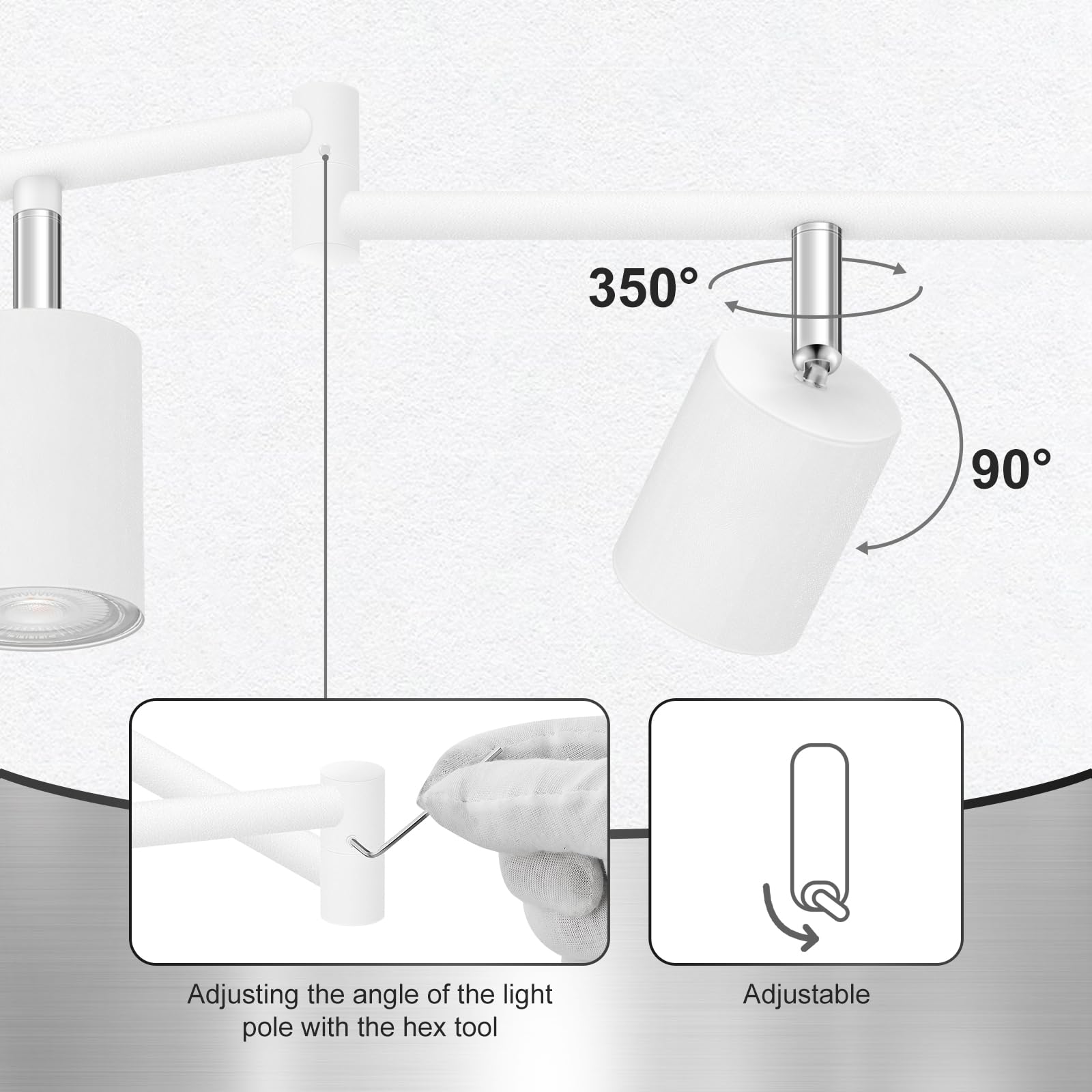 AUQUEE 6-Light Track Lighting Fixtures, Matte White, Rotatable Light Heads, Foldable Arms, Modern Design for Kitchen/Hallway, Model AQC0162US