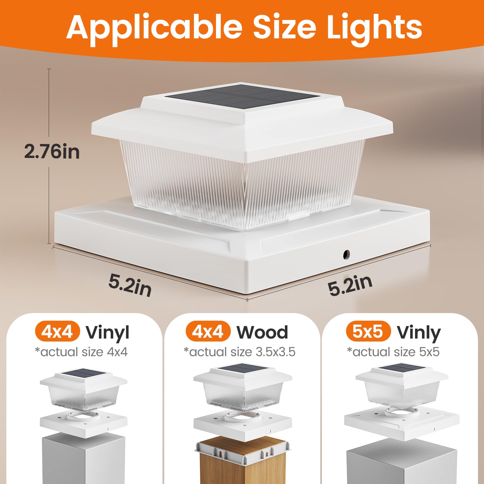 APONUO Solar Post Cap Lights, Waterproof LED, Warm White & Flickering Modes, 12 Pack, for 4x4 & 5x5 Posts, Model M019