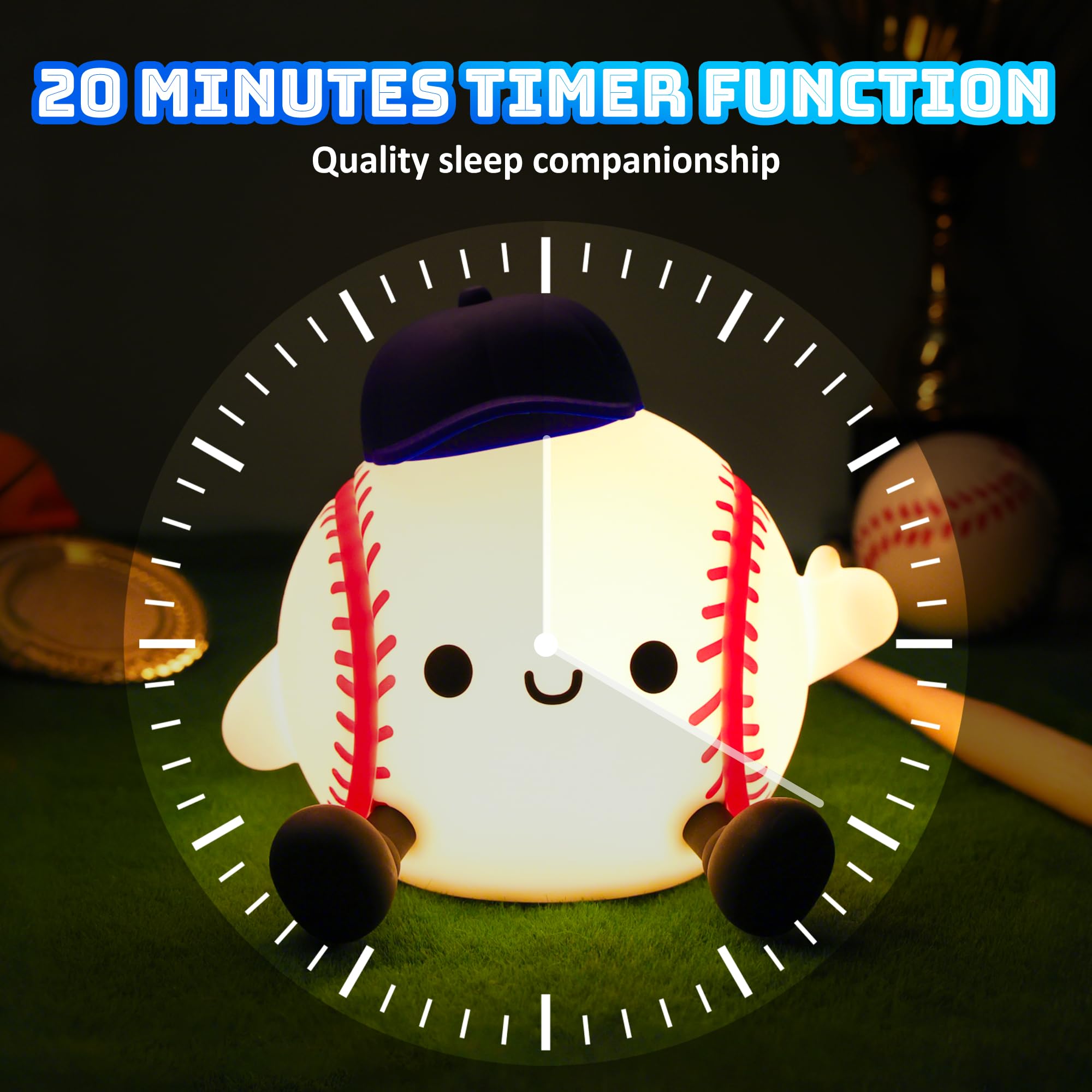 Lampeez Baseball Night Light  Soft Silicone Touch Lamp  Cute Led Nursery Nightlight & Bedroom Decor  Xmas Birthday Gift For Boys  Girls And Baseball Fans  Creates Soothing Glow For Bedtime