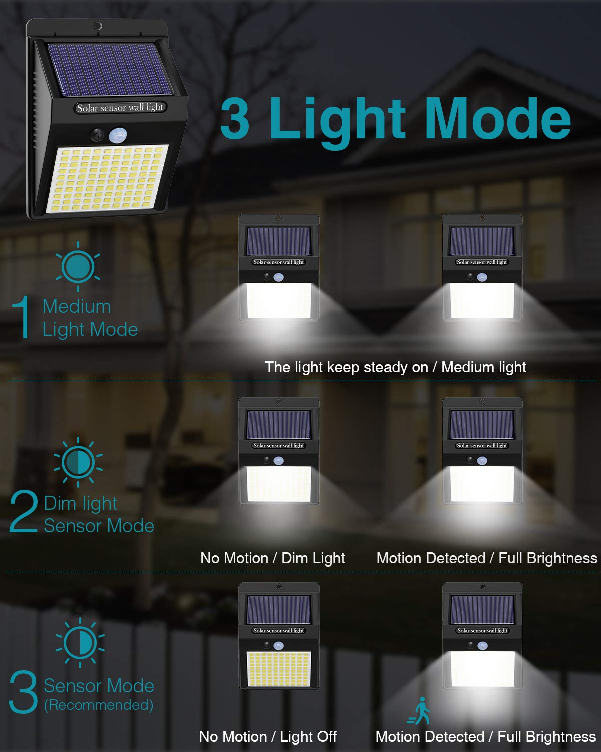 kolpop 4 Pack Solar Motion Lights, 100 LED, IP65 Waterproof, Wireless, Cool White, Model WS05-4