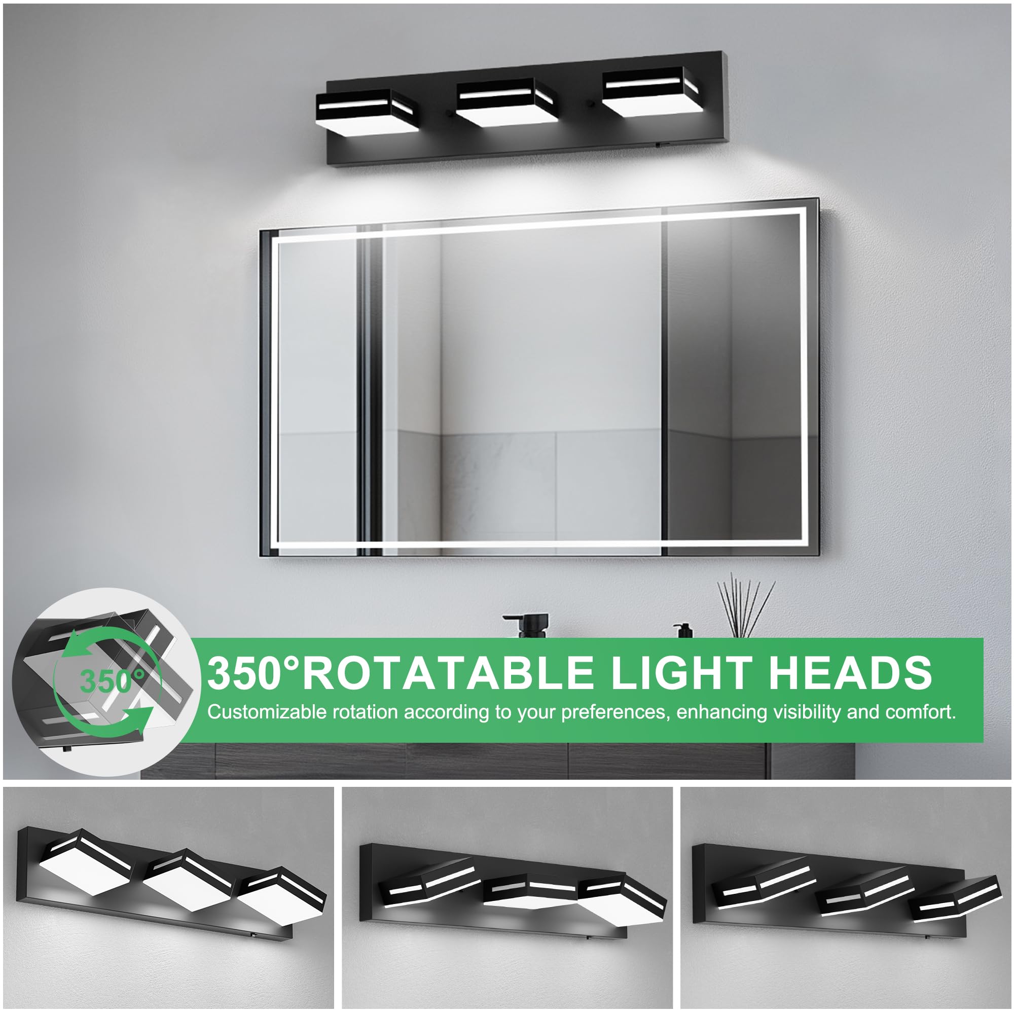 Sailstar LED Modern Bathroom Vanity Light Fixture, 5CCT 24W 3-Light Bathroom Lighting Fixtures Over Mirror, Dimmable Acrylic Van