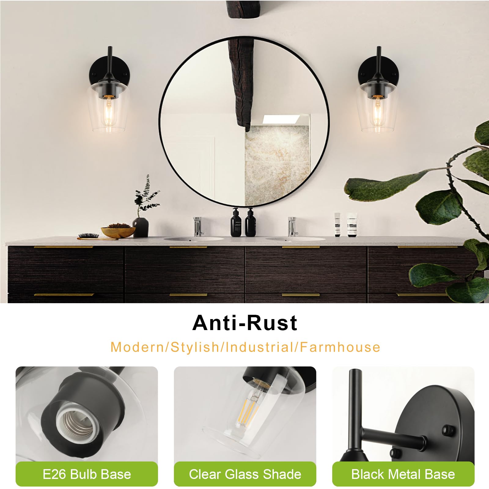 Foucasal Industrial Wall Sconces Black Bathroom Vanity Light Fixtures  Indoor Wall Mounted Lamp Modern Sconces 1-Light Wall Lighting For Bedside Bedroom Doorway