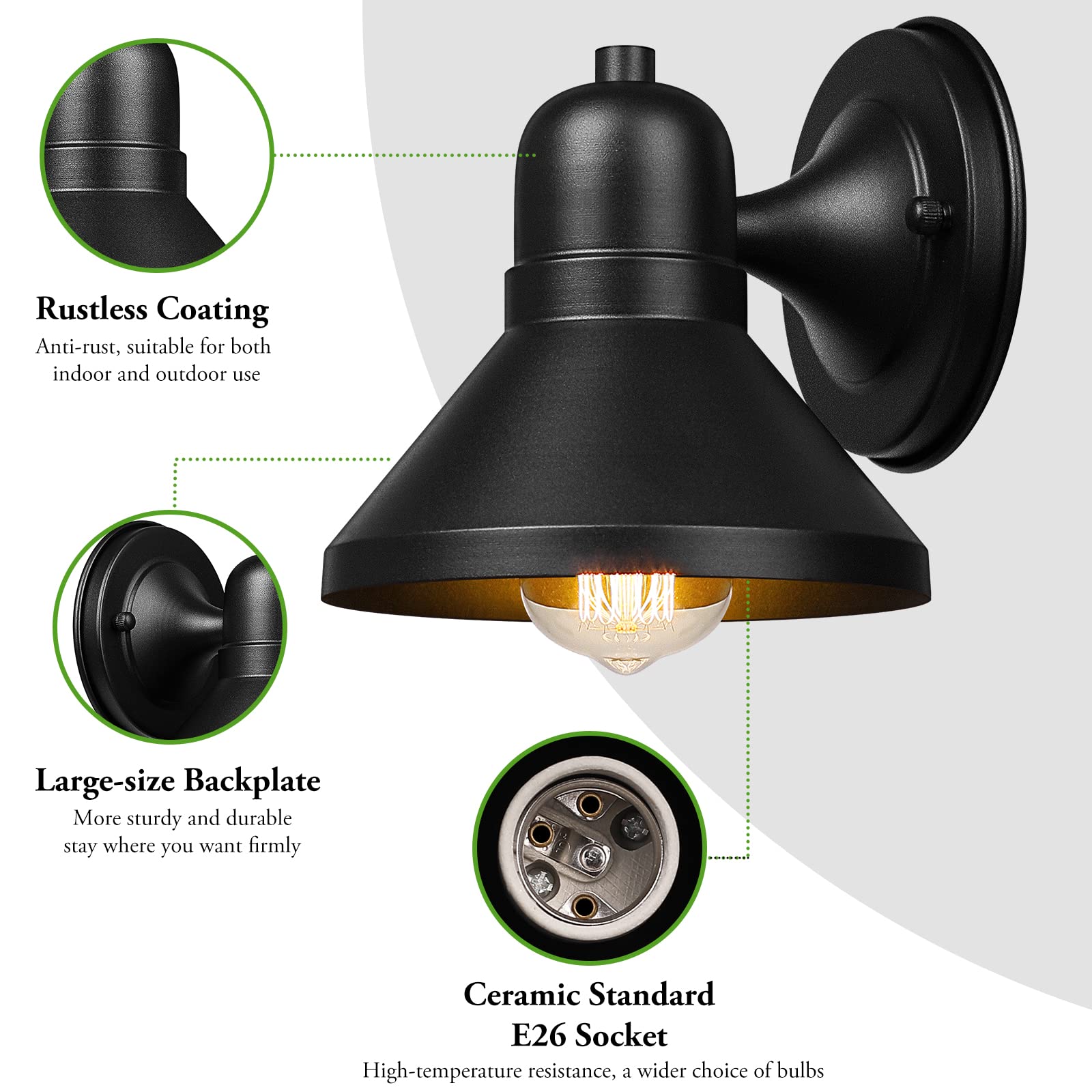 Brightever Outdoor Lanterns, 2-Pack Waterproof Black Wall Mount Lights, E26 Socket, Modern Design