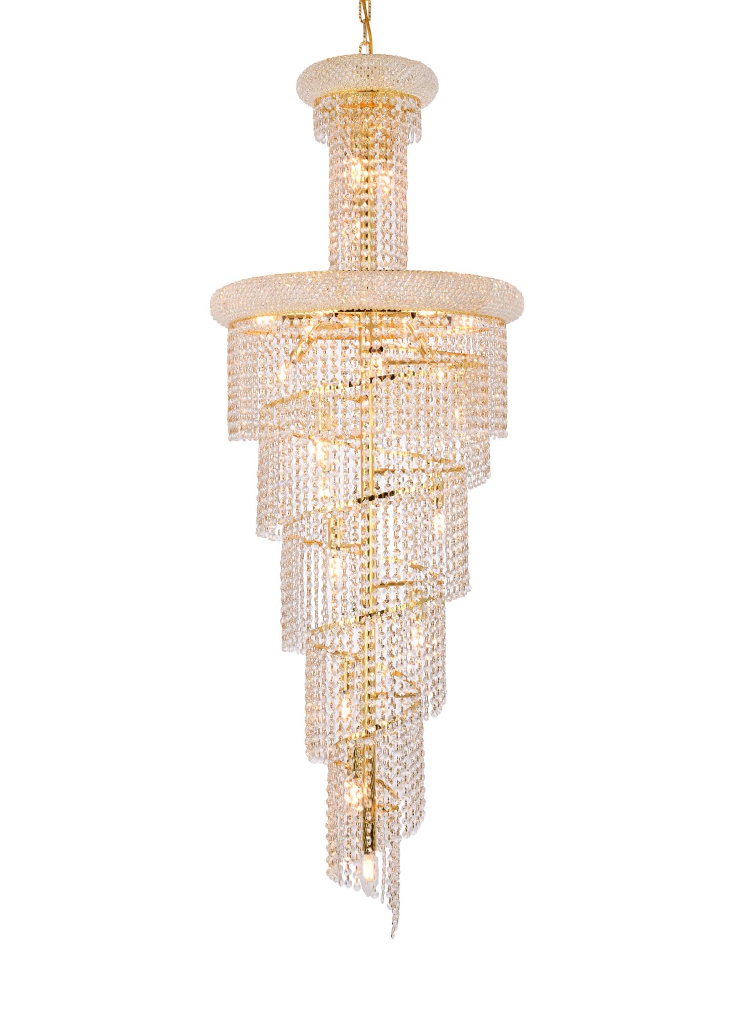 Elegant Lighting 1800SR22G/RC Royal Cut Clear Crystal Spiral 22-Light, Five-Tier Crystal Chandelier, Finished in Gold with Clear Crystals