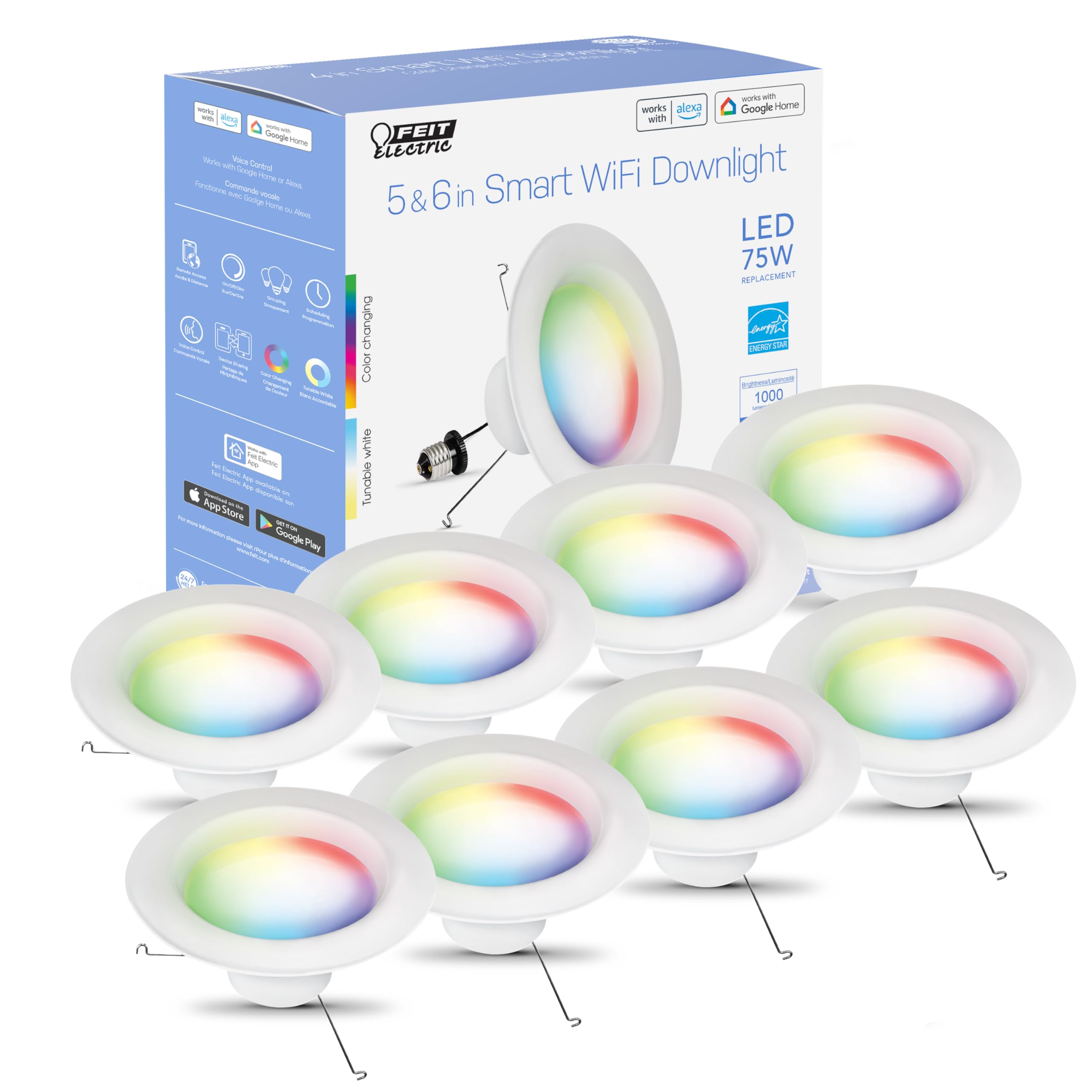 Feit Electric Smart Recessed Light, Fits Most 5-6  Can Housing, Works with Alexa or Google Assistant, Dimmable, 75W Equiv, 1000 