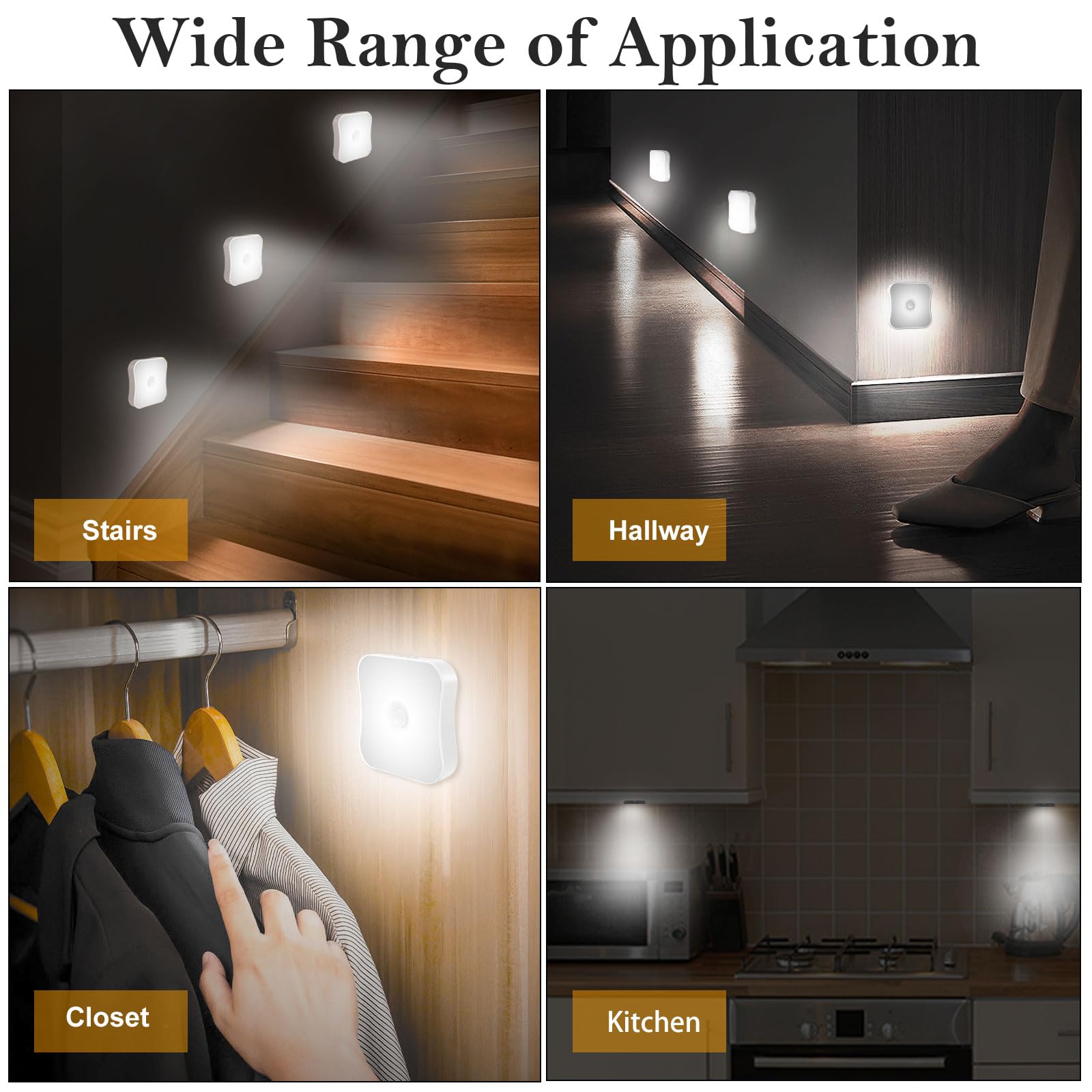 Bestendony Rechargeable Motion Sensor Light Indoor Stair Lights Rechargeable Battery Night Light Wireless Stick On Motion Detect