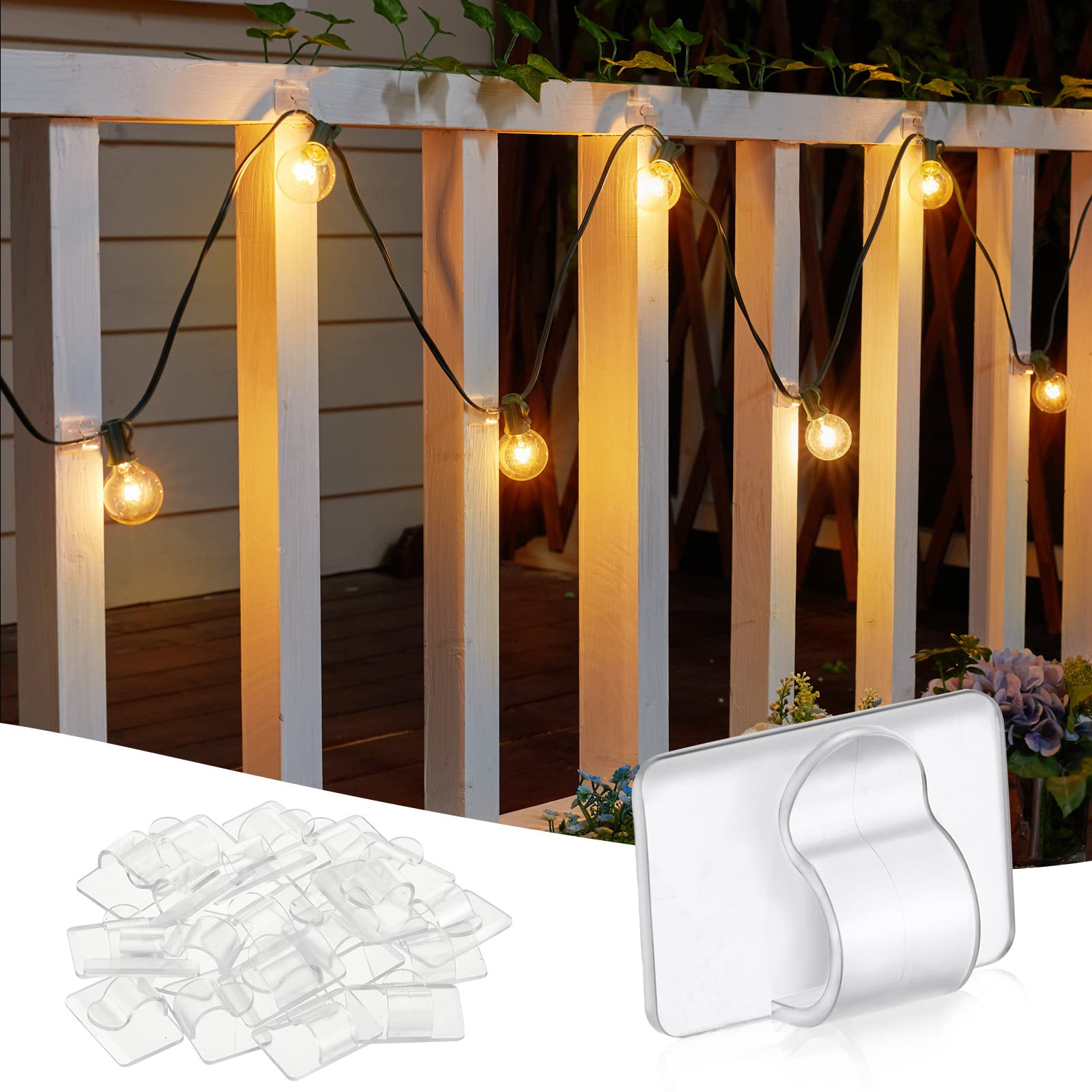 Brightown Clear Cable Clips, 25-Clips, 30-Stickers Adhesive Strips Cord Organizer, Uv-Resistant Material Light Clips Decorate Da
