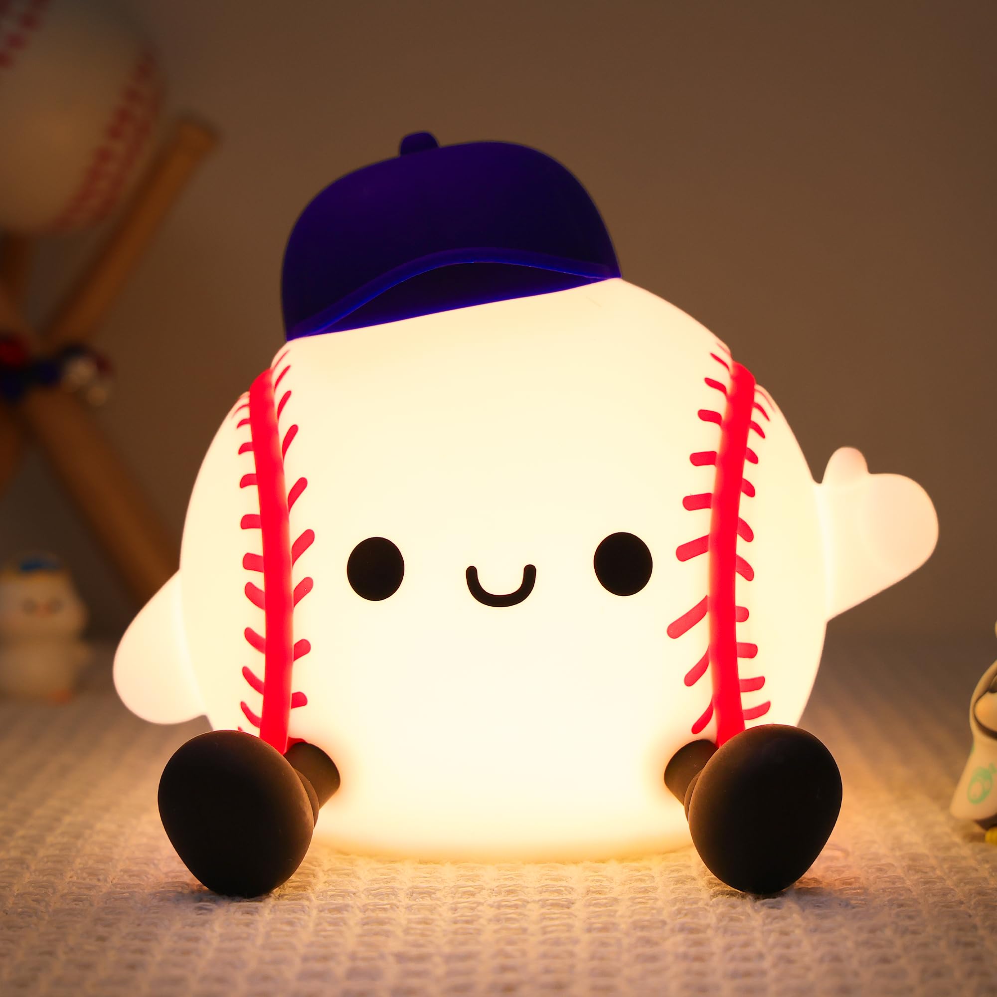 Lampeez Baseball Night Light  Soft Silicone Touch Lamp  Cute Led Nursery Nightlight & Bedroom Decor  Xmas Birthday Gift For Boys  Girls And Baseball Fans  Creates Soothing Glow For Bedtime
