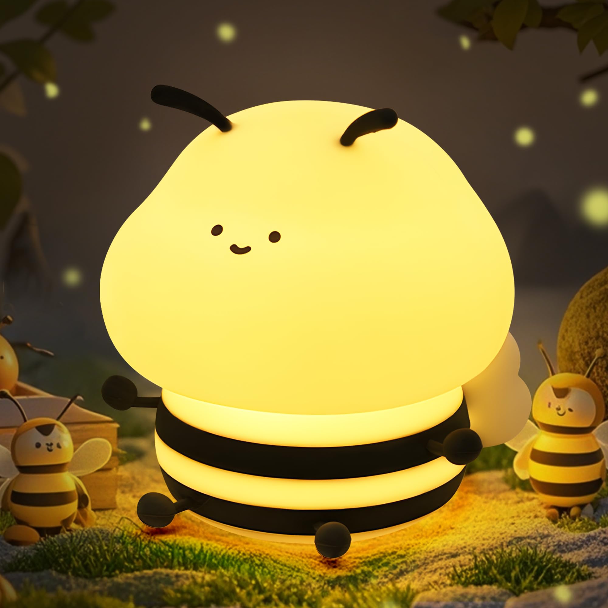 OkiyiD Bee Gifts, Cute Bee Night Light, Animal Silicone Nursery Lamp with Dimming and Timing Function, 9 Lighting Effects, Cute 