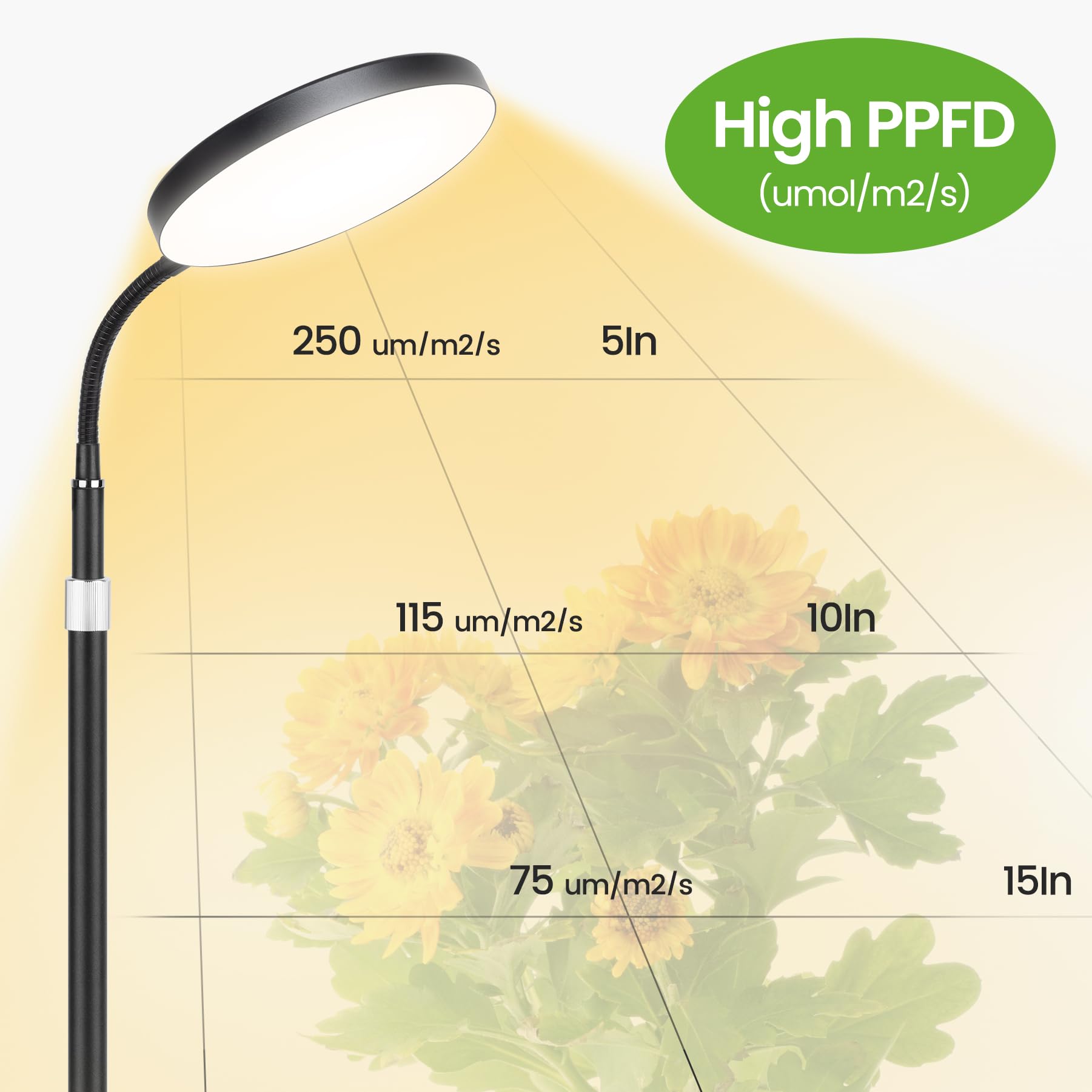 MistyJungle Indoor Plant Grow Light, 20W Full Spectrum, Auto Cycle Timer, 63in Adjustable Stand, Black, Model 24PanBlaUS