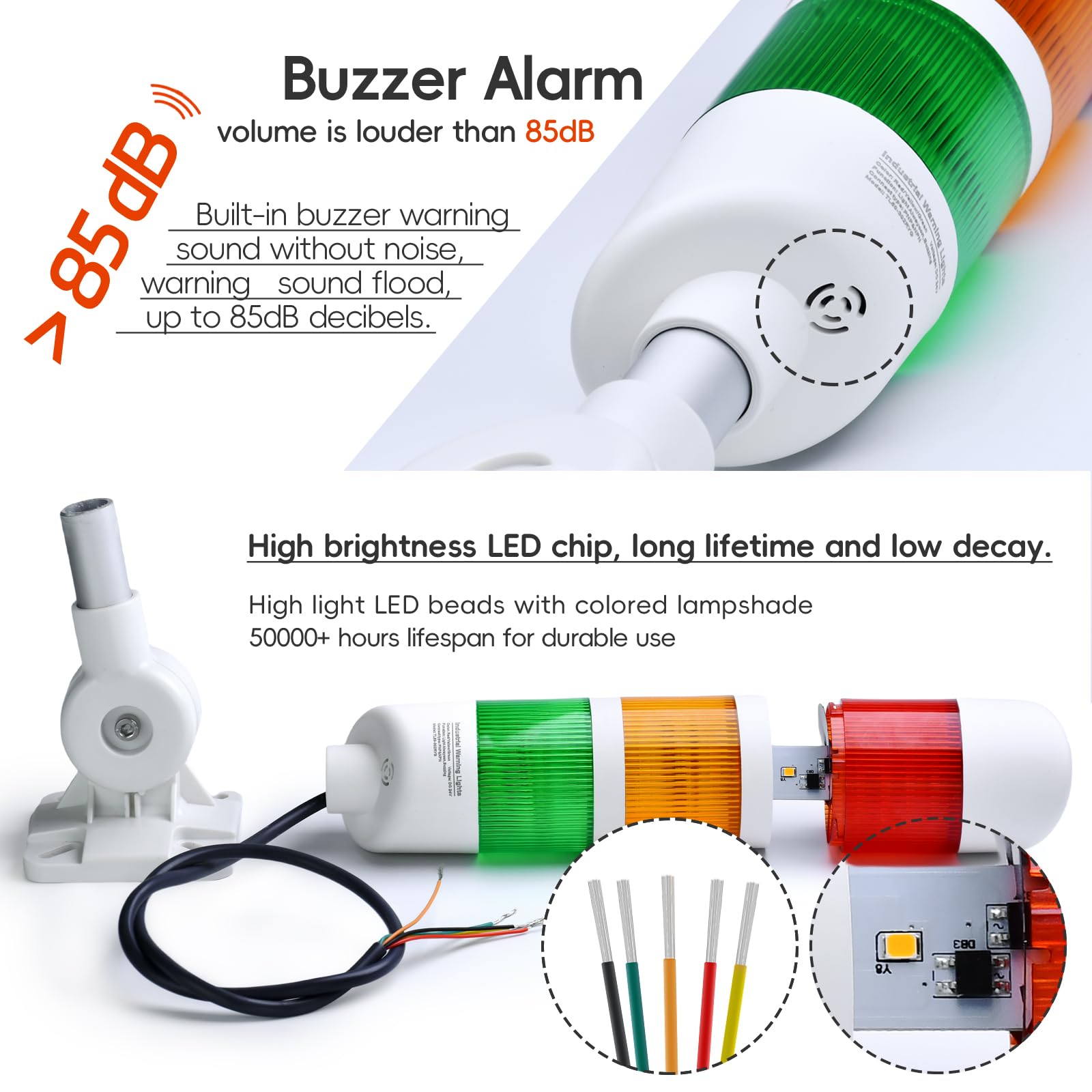 ZGSZJHF 12V Signal Tower Stack Lights 3-Layer Led Industrial Warning Lights, Column Tower Lamp with Rotatable Base Steady 12V DC