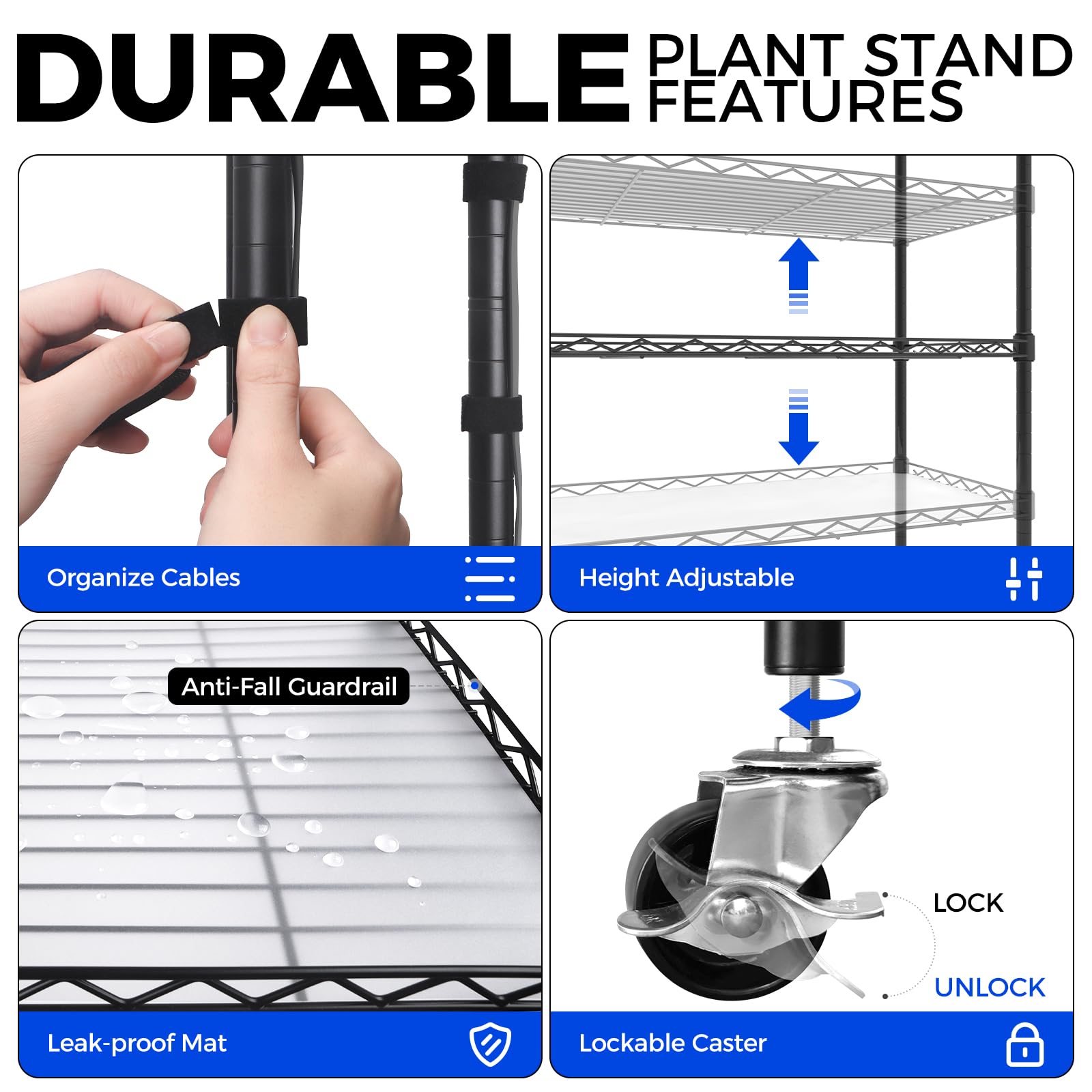 Barrina CX1 5-Tier Metal Plant Stand with 20W Grow Lights, 47x13.8x70.9IN, 5000K Full Spectrum for Indoor Plants