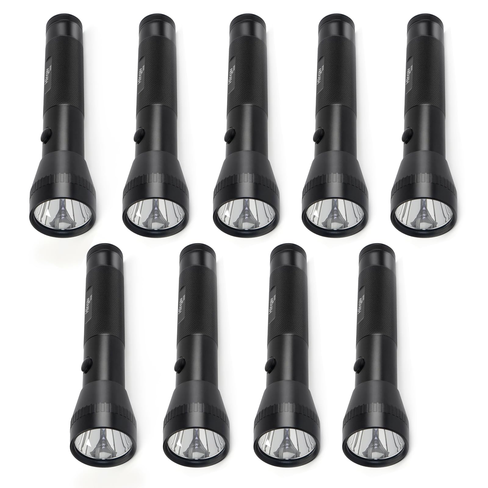 Hilngav 9 Pack Heavy Duty 2-Cell D Battery Flashlights, High Lumens, Aluminum, Black, Model s008-a