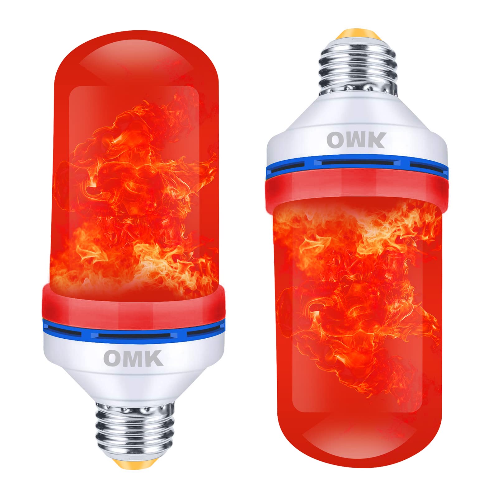 OMK - Halloween Decor LED Flame Effect Light Bulbs - Newest Upgraded 4 Modes Fire Simulated Lamps - Christmas Decorations, Party, Indoor/Outdoor Decoration Lights(Red 2)