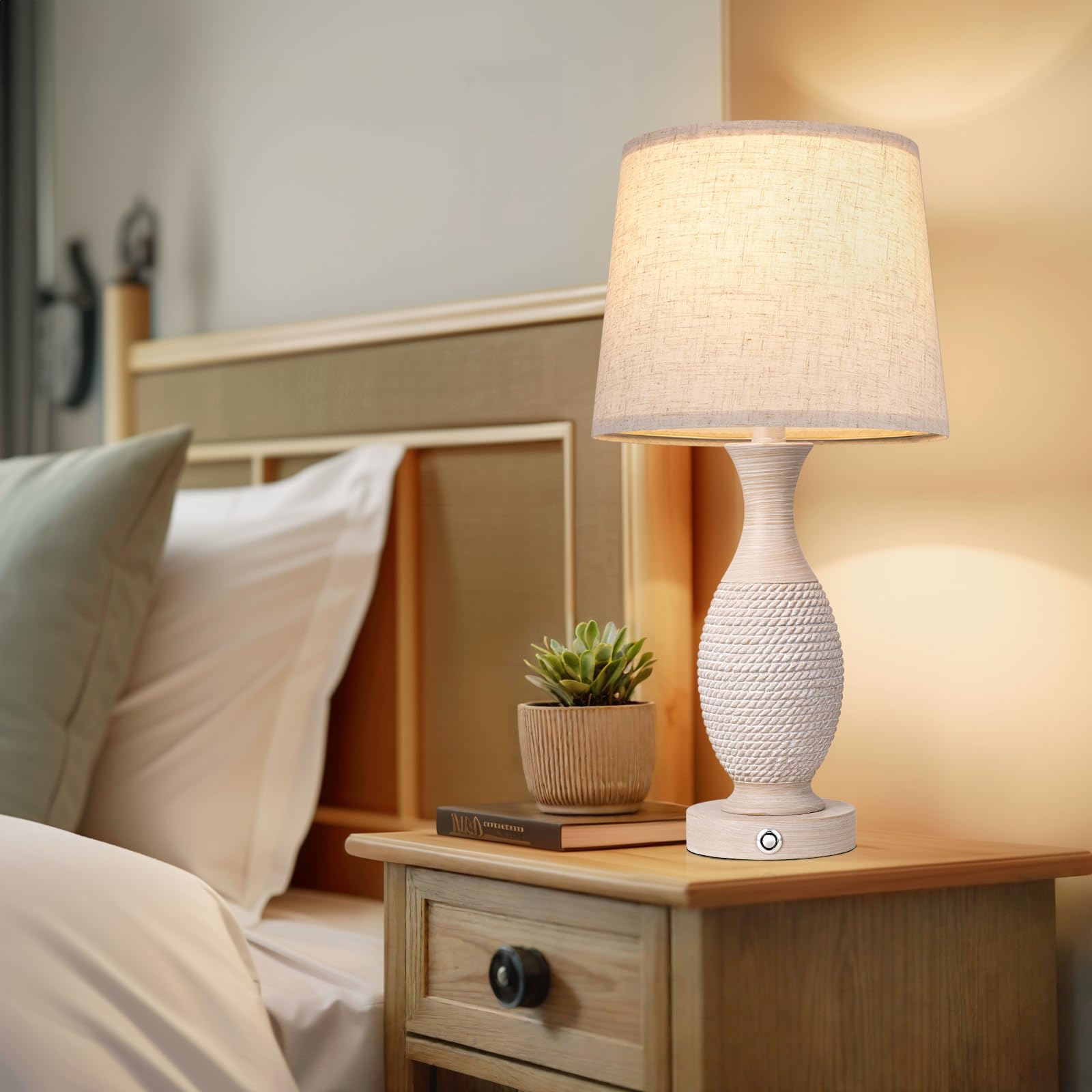 Farmhouse Table Lamps For Bedroom - Bedside Lamps Set Of 2 With Usb C+A, 3-Way Dimmable Touch Lamps For Night Stands Living Room