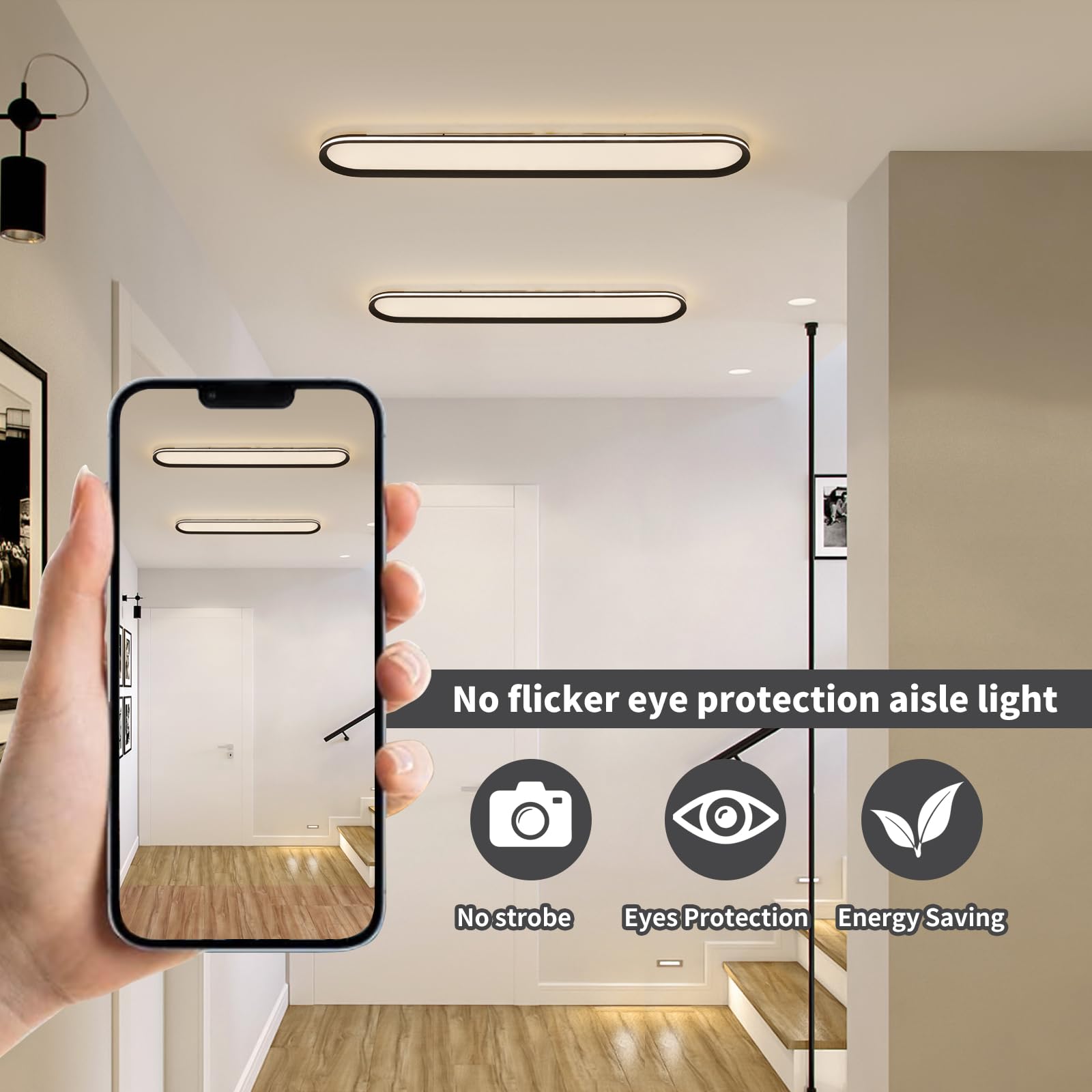 Naroume LED Ceiling Light 65W Dimmable Linear Fixture 47.1inx7.9in Black Aluminum Model Ra97+120-20-DIM