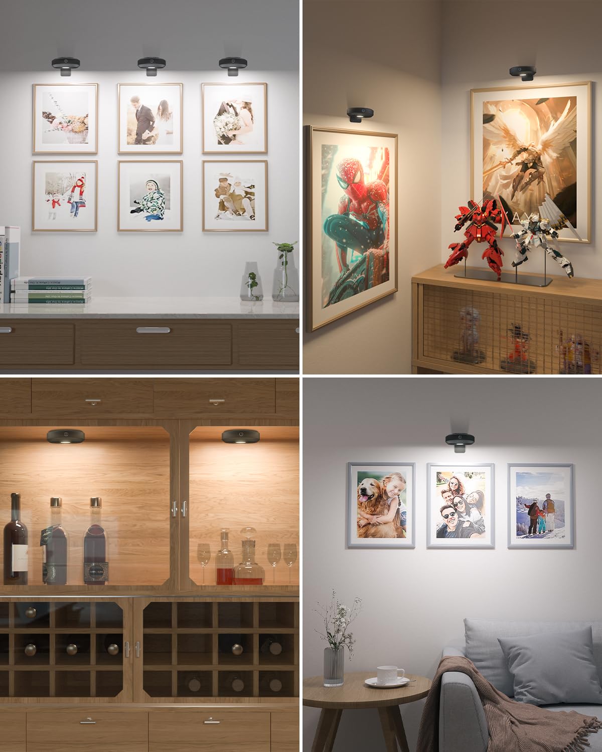 WILLED Picture Lights - Wireless Battery Operated Art Lighting, Dimmable, Remote Control, Black, Model WUS-046, Wide Beam, 3000K-6000K