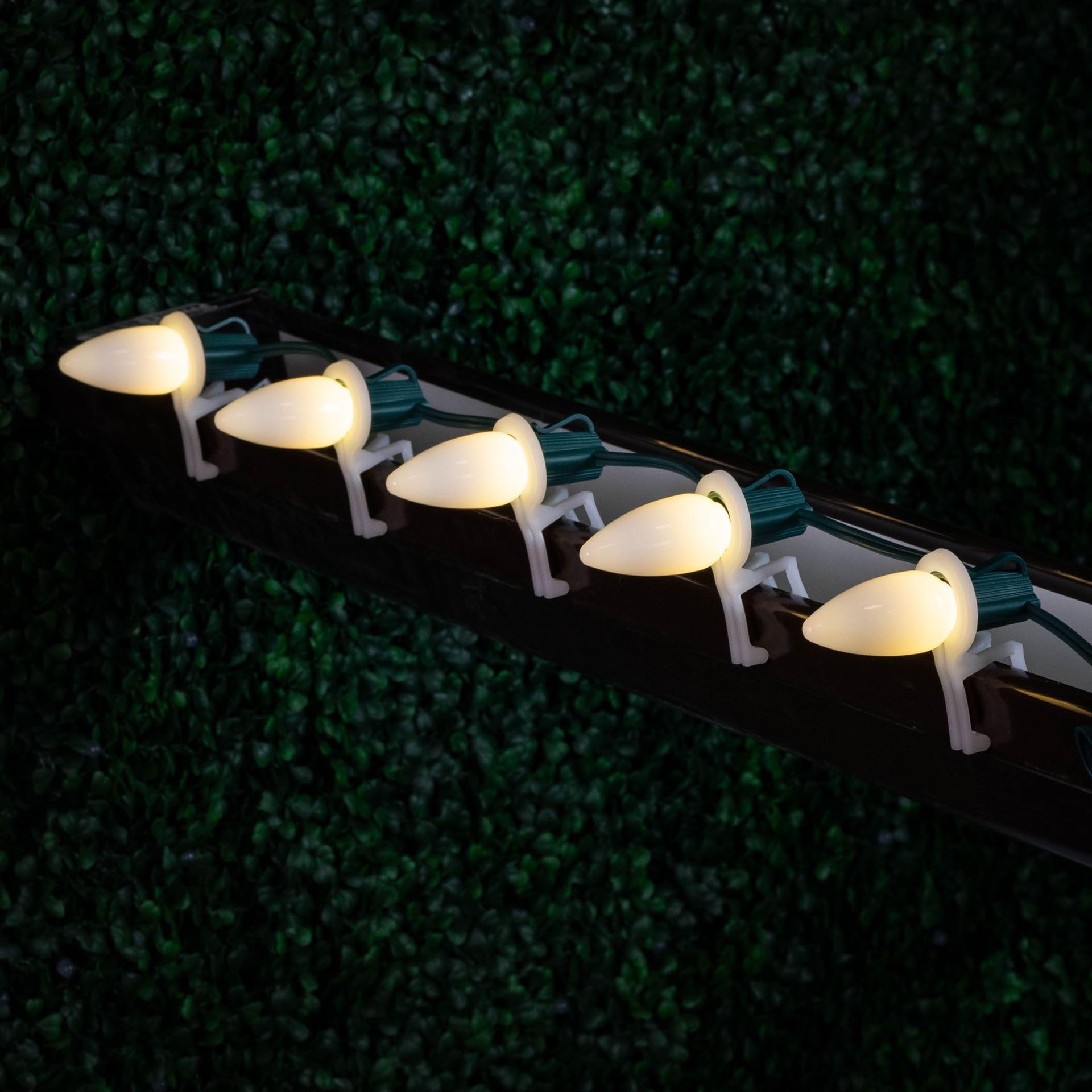 Novelty Lights Vintage LED C9 String Lights, 25 Ft, Warm White, Ceramic Bulbs, 12in Spacing, Green Wire, Model MRD-25B