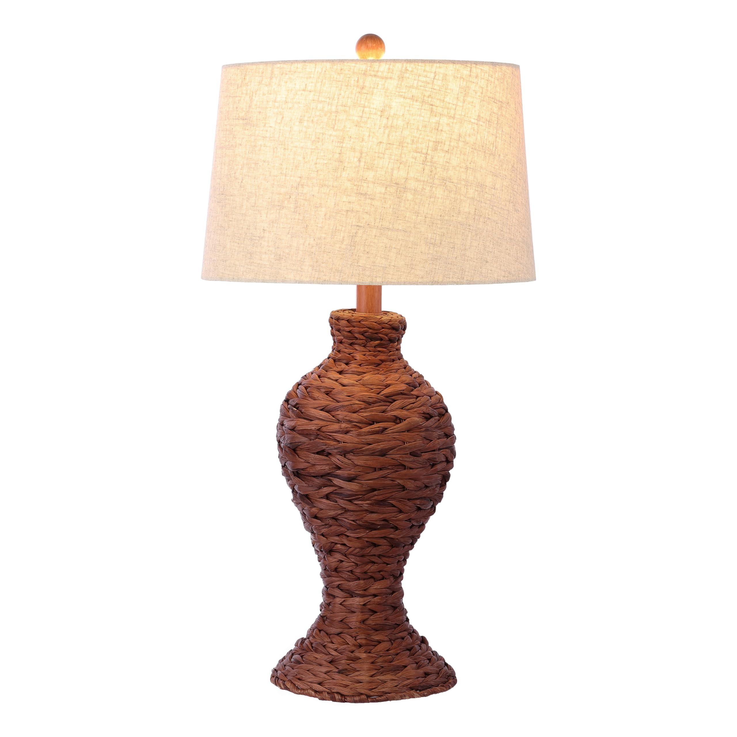 JONATHAN Y JYL1015B Elicia 31'' Coastal Cottage Water Hyacinth Weave LED Table Lamp for Bedroom, Living Room, Office, Dark Brown