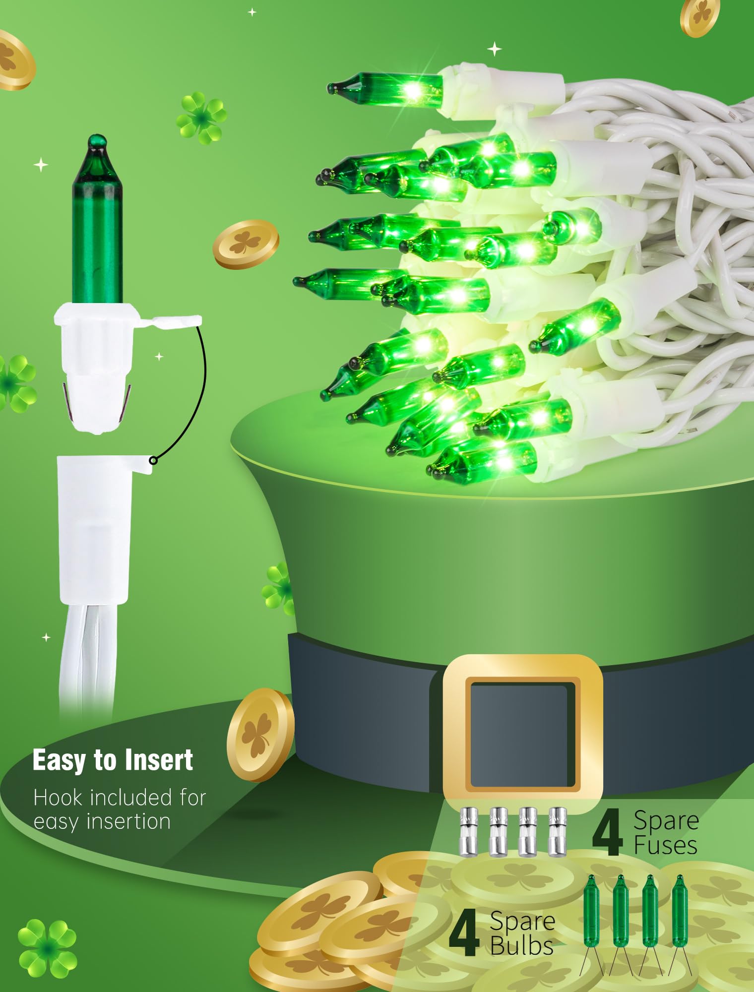 Hopolon St. PatrickS Day String Lights 2 Pack 13Ft 50Count Green Mini Lights White Wire Incandescent Christmas Tree Lights Connectable For Indoor Outdoor Holiday Patio Party Home Decorations