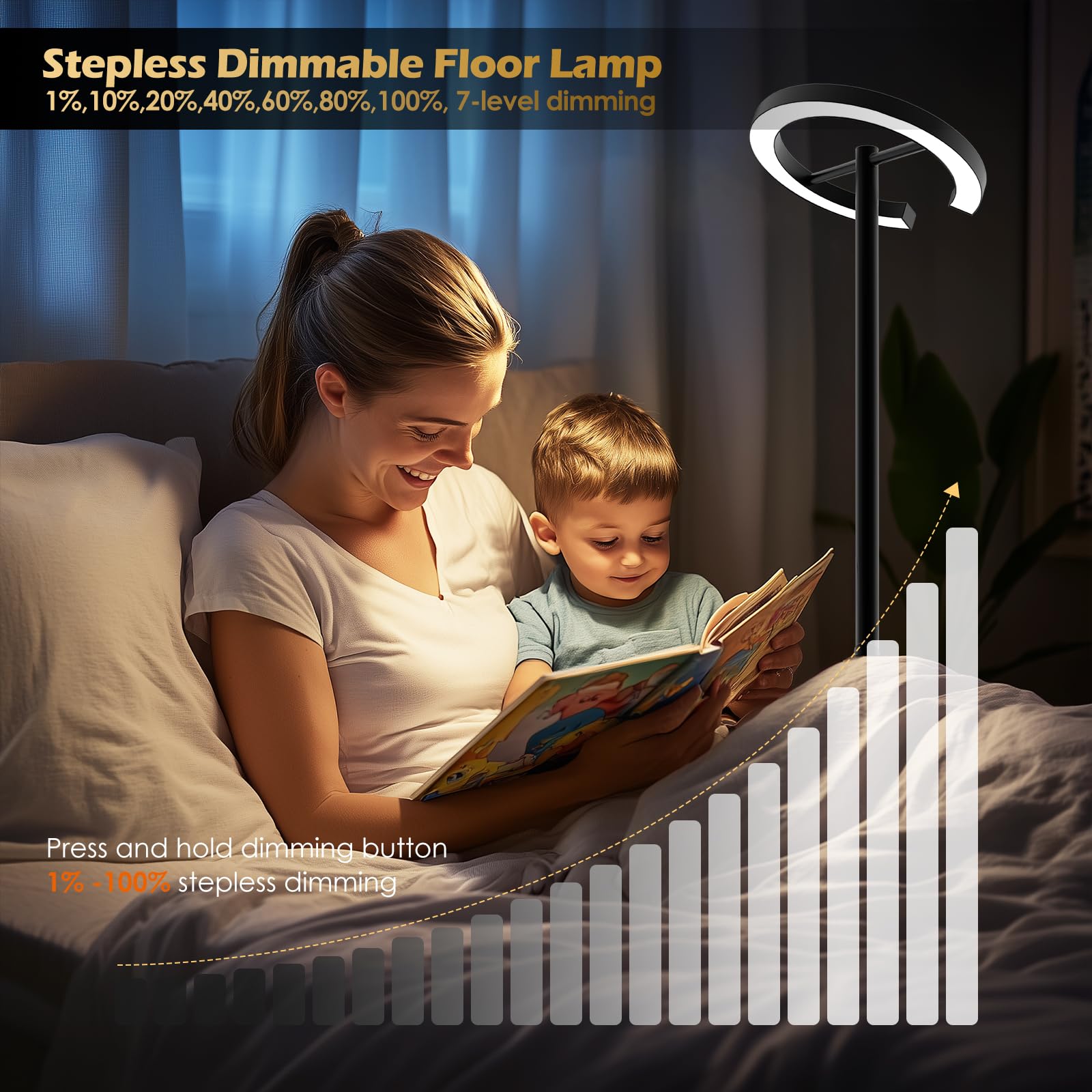 Glowrium-H3B Floor Lamp With Remote,Floor Lamps For Living Room,Stepless Dimmable Rotatable Reading Floor Lamp, 2700-6500K,Moder
