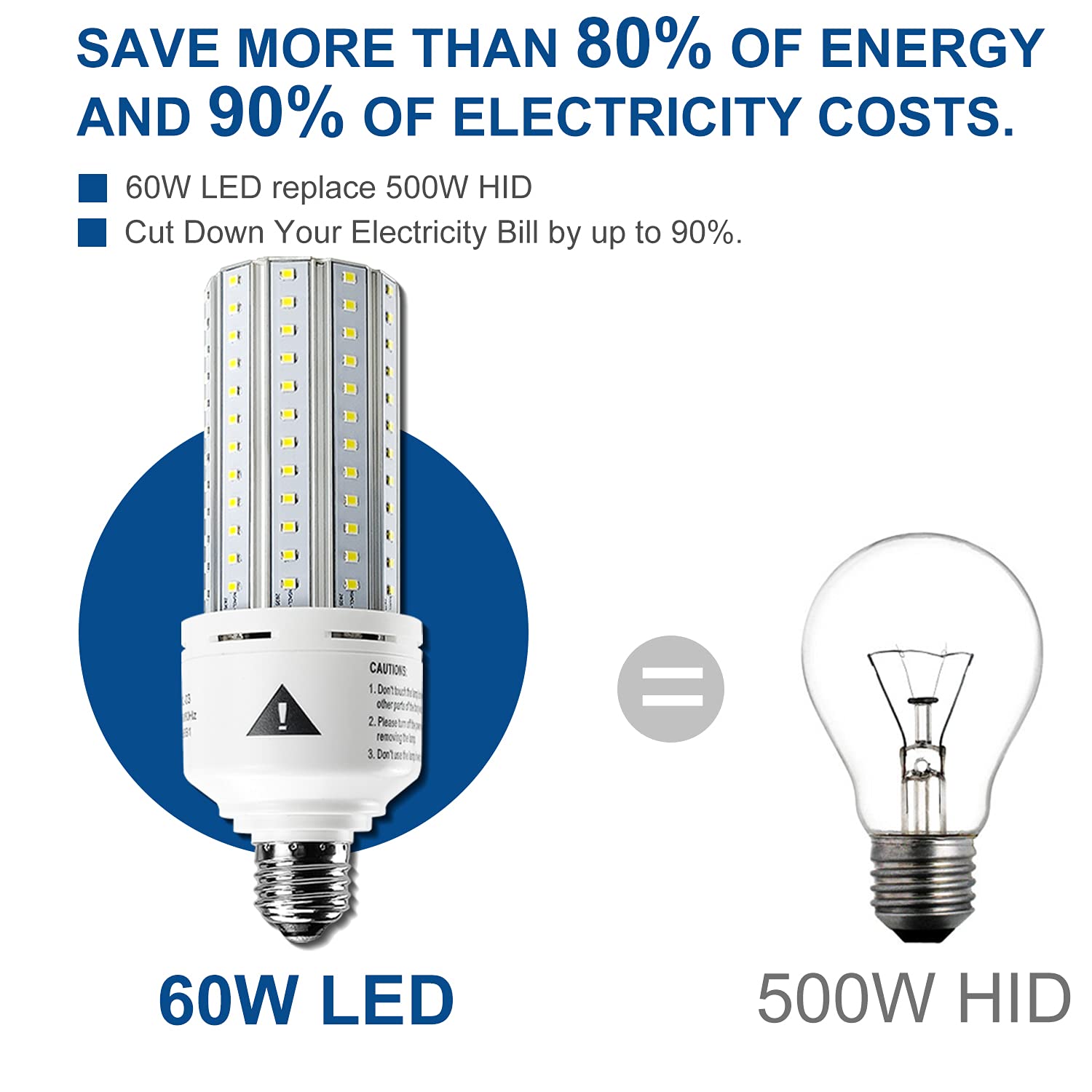 ZP Mafuken 500W Equivalent LED Corn Light Bulb, 7500 Lumen, 60W, 5000K Cool Daylight White, E26/E27, Aluminum,