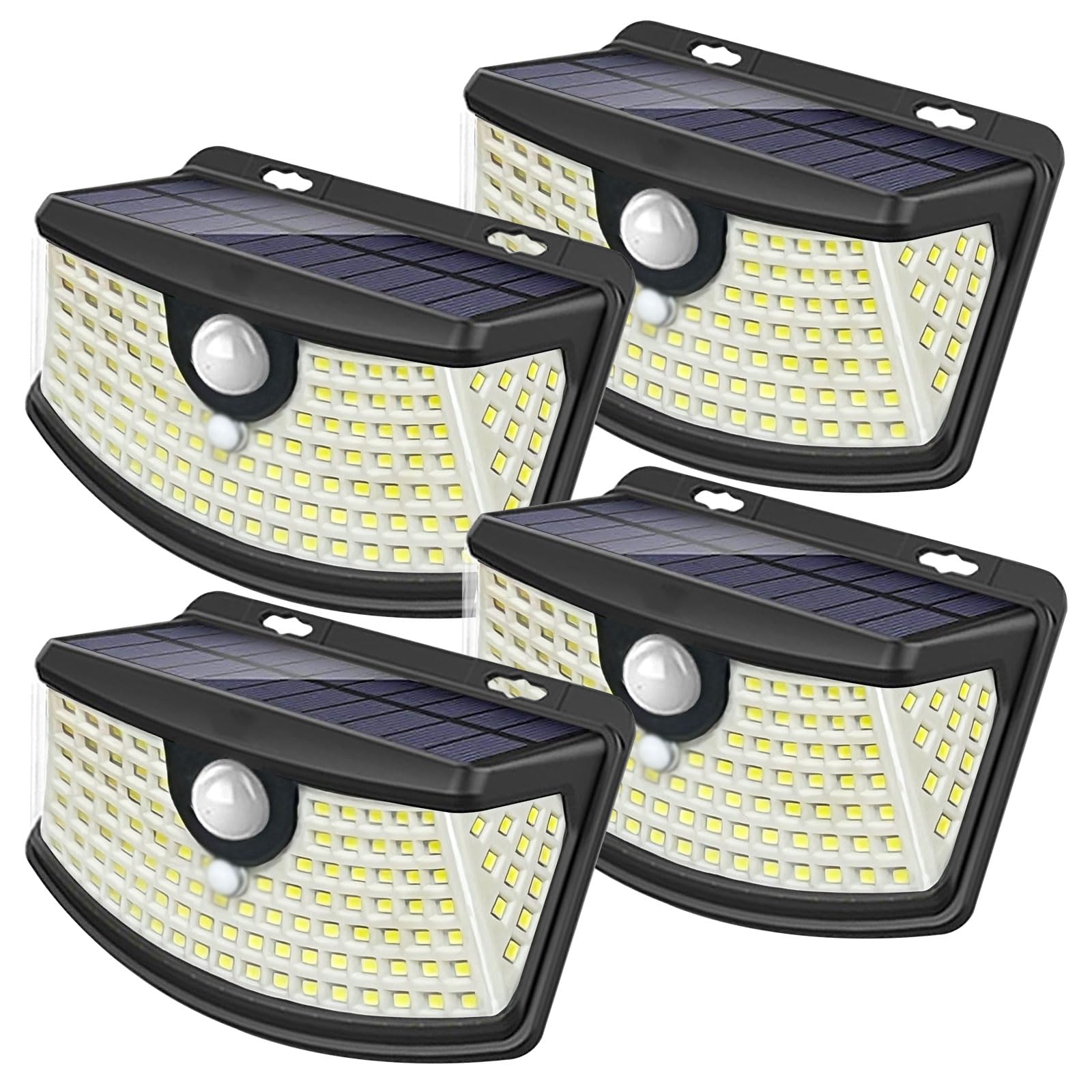 Aootek Solar Motion Sensor Lights, 120 LEDs, 270° Wide Angle, IP65 Waterproof, Black, Front Button 4-Pack, Model AK06