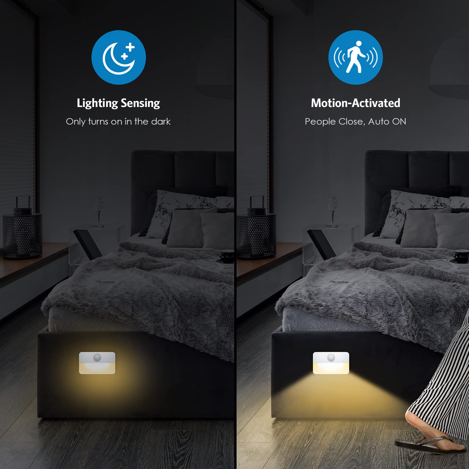 Amir Newest Mini Motion Sensor Light, Battery-Powered Led Night Light, Wall Light, Closet Lights, Safe Lights For Stairs, Hallwa