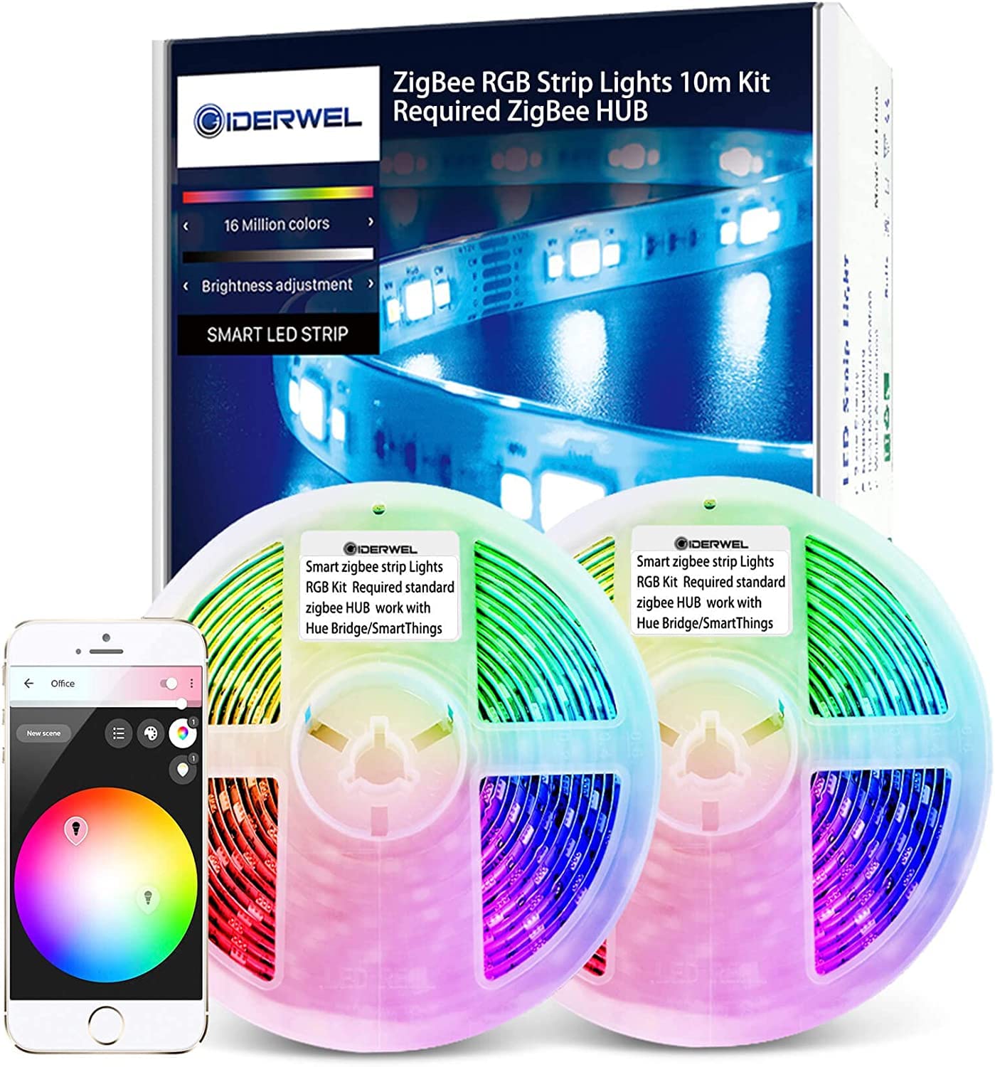 GIDERWEL Smart ZigBee RGB LED Strip Lights Kit, 32.8ft, Dimmable, Voice Control, Compatible with ZigBee Hub and Alexa