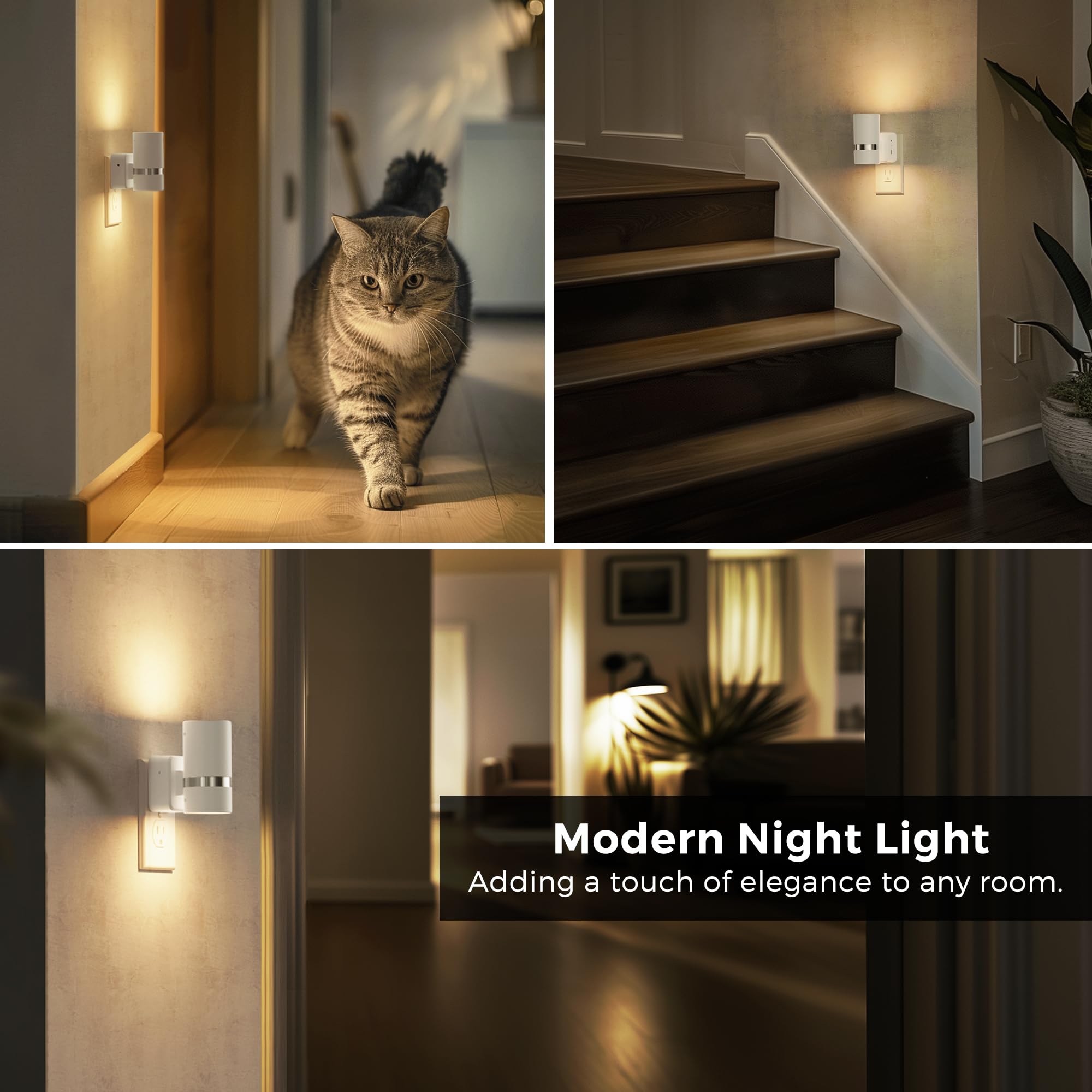 L Lohas Led Night Lights Plug Into Wall, Plug In Night Light With Light Sensor, Dimmable 0-100Lm, Soft White 3000K, Wall Sconce-