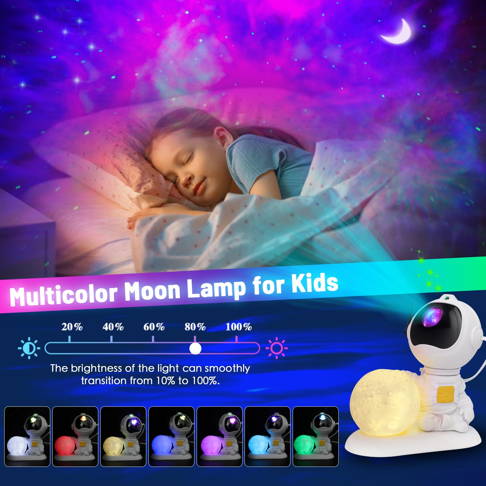 Kimhy Astronaut Galaxy Projector, 2 In 1 Galaxy Projector For Room Decor With Moon Lamp, Star Projector Galaxy Light With 8 Colo