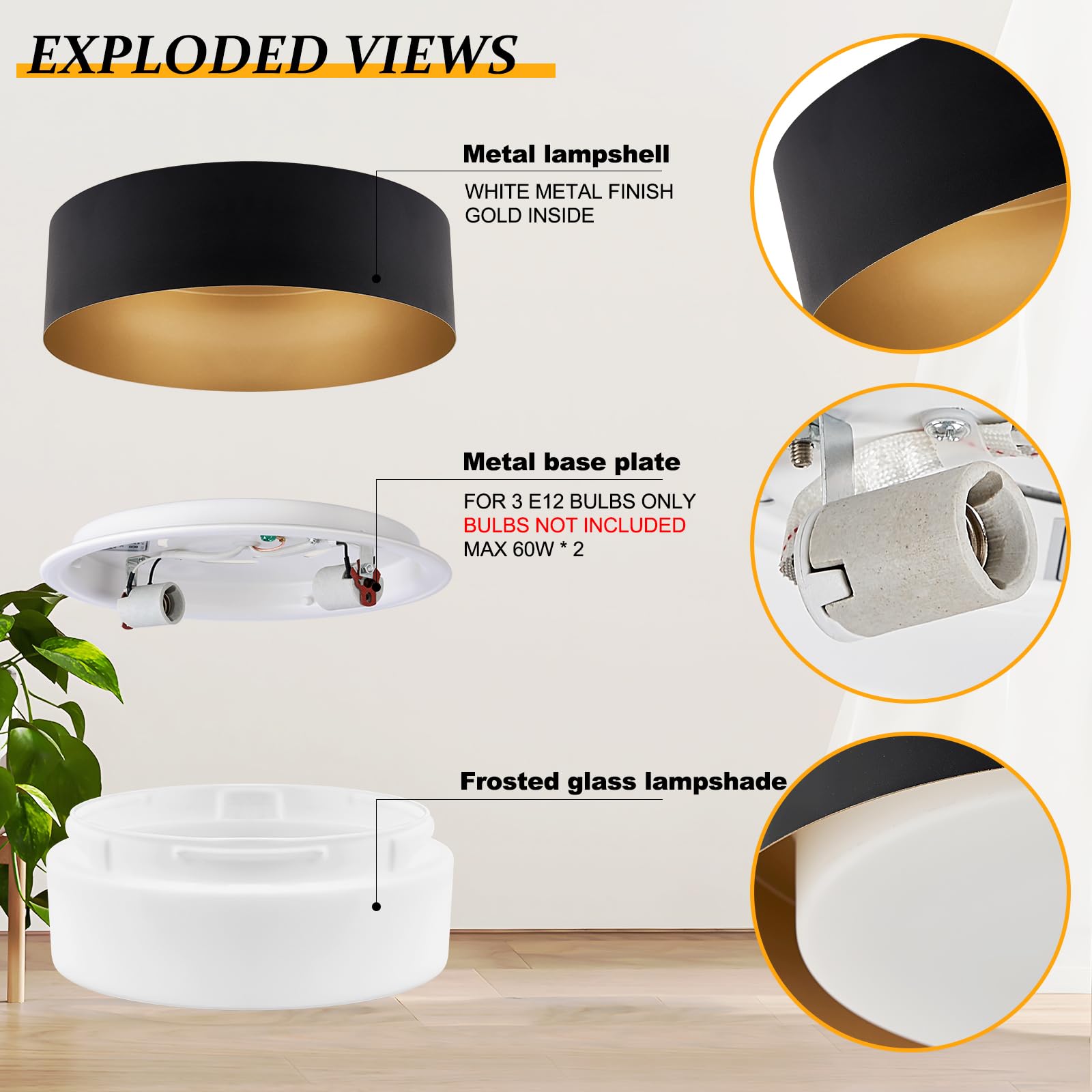 Goomavi Modern Flush Mount Ceiling Lights,Minimalist 12.5In Round Close To Ceiling Light Fixture,Black And Gold Metal Ceiling Li