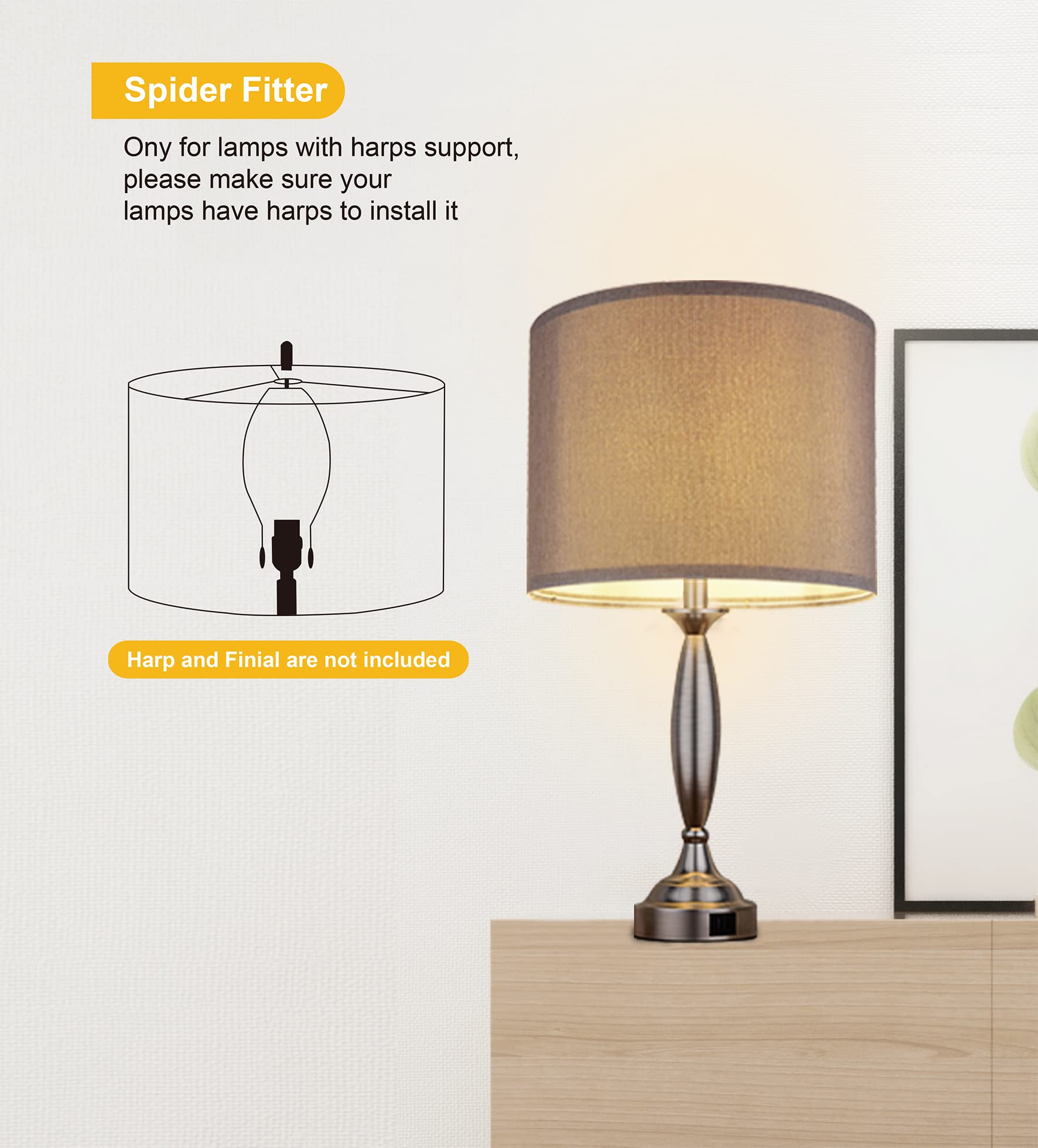 Ruiever Drum Lampshades Set Of 2, Natural Linen Lampshades 13" X 13" X 10" High, Easy Assembly Replacement Fabric Lampshades For Table Lamps Floor Lamps, Gary Color Lampshade,Lampshades Spider Fitter