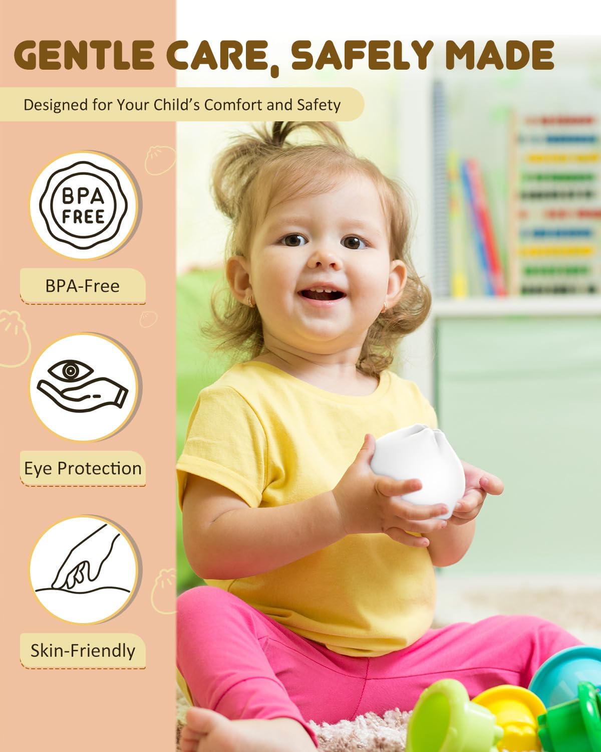 loatme Night Light for Kids, Rechargeable Silicone LED Lamp, Dimmable, 7 Colors, Model P007, BaoZi Color