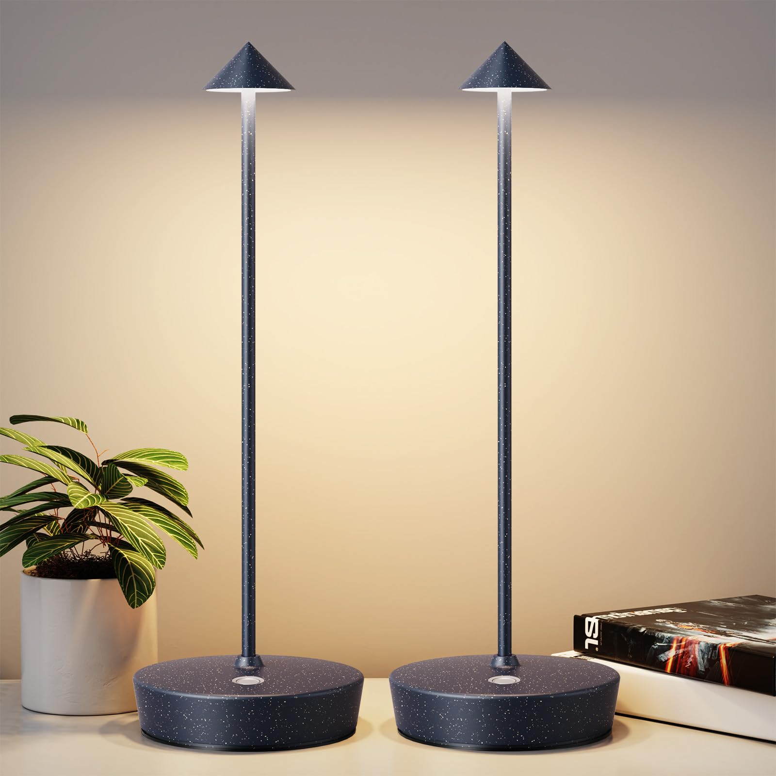 YIBEN 2Pack Rechargeable Cordless Table Lamp  Portable Powered LED Battery 6000mAh Metal USB Desk Lamp  3 Levels Brightness Light for Restaurants Outdoor (2pack Blue White)