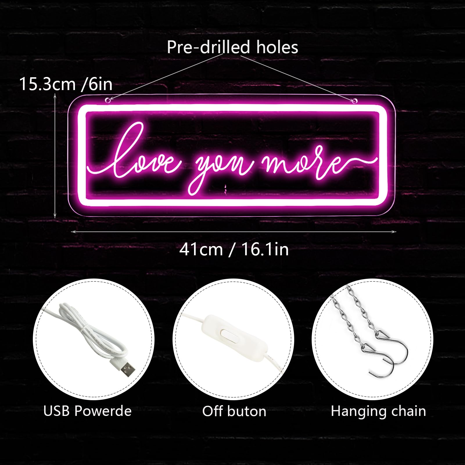 Qbanziou Love You More Neon Sign