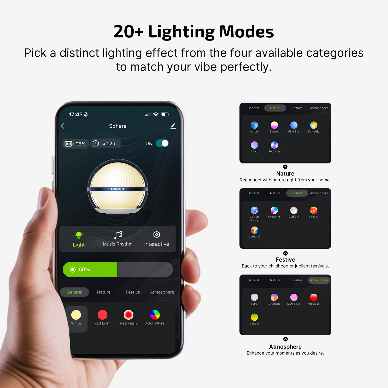 Olight Sphere Smart Night Light, 75 Lumens Stepless Dimming Table Lamp With Remotely App Control, Magnetic Rechargeable Rgb Ambi