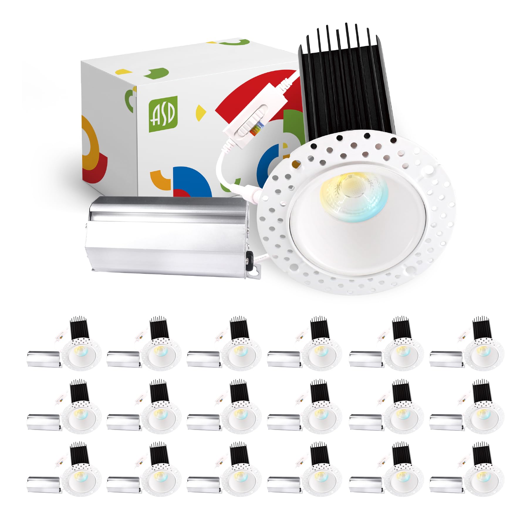 ASD Trimless LED Recessed Lighting 15W Dimmable Round Downlight 2700-5000K 1029 LM 2in Aluminum 18-Pack