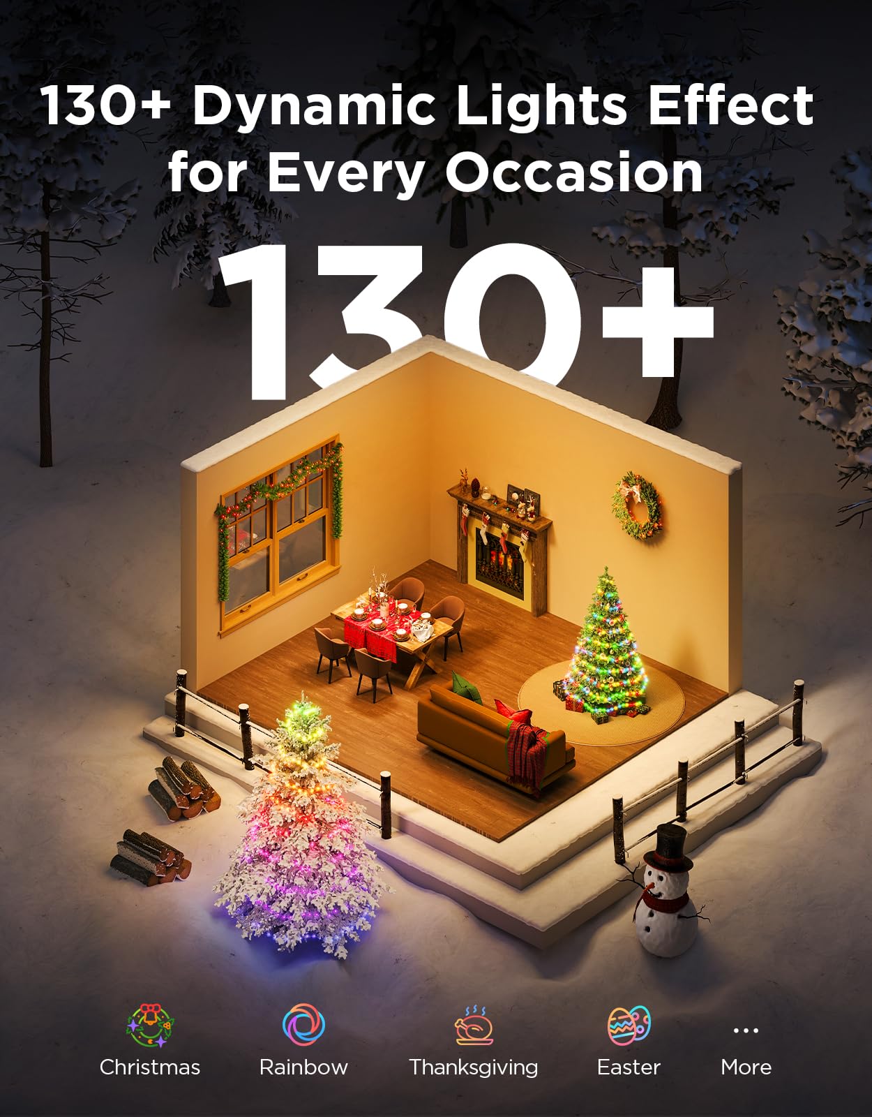 Govee Christmas Lights 328FT RGBWIC 1000LED Indoor Outdoor Smart LED Decor Clear Wire H70C9