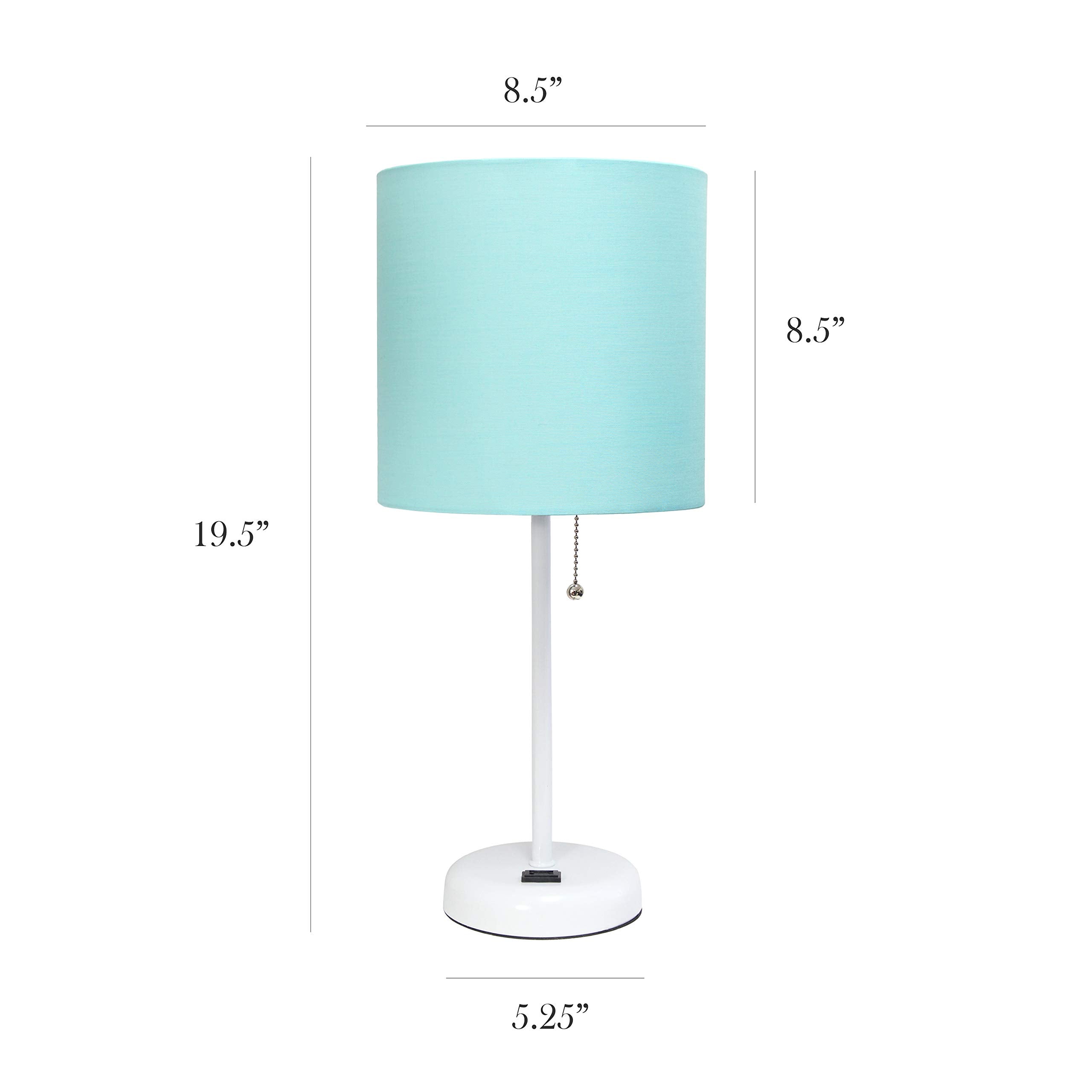 Simple Designs Lt2024-Aow White Stick Table Desk Lamp With Charging Outlet And Drum Fabric Shade, Aqua