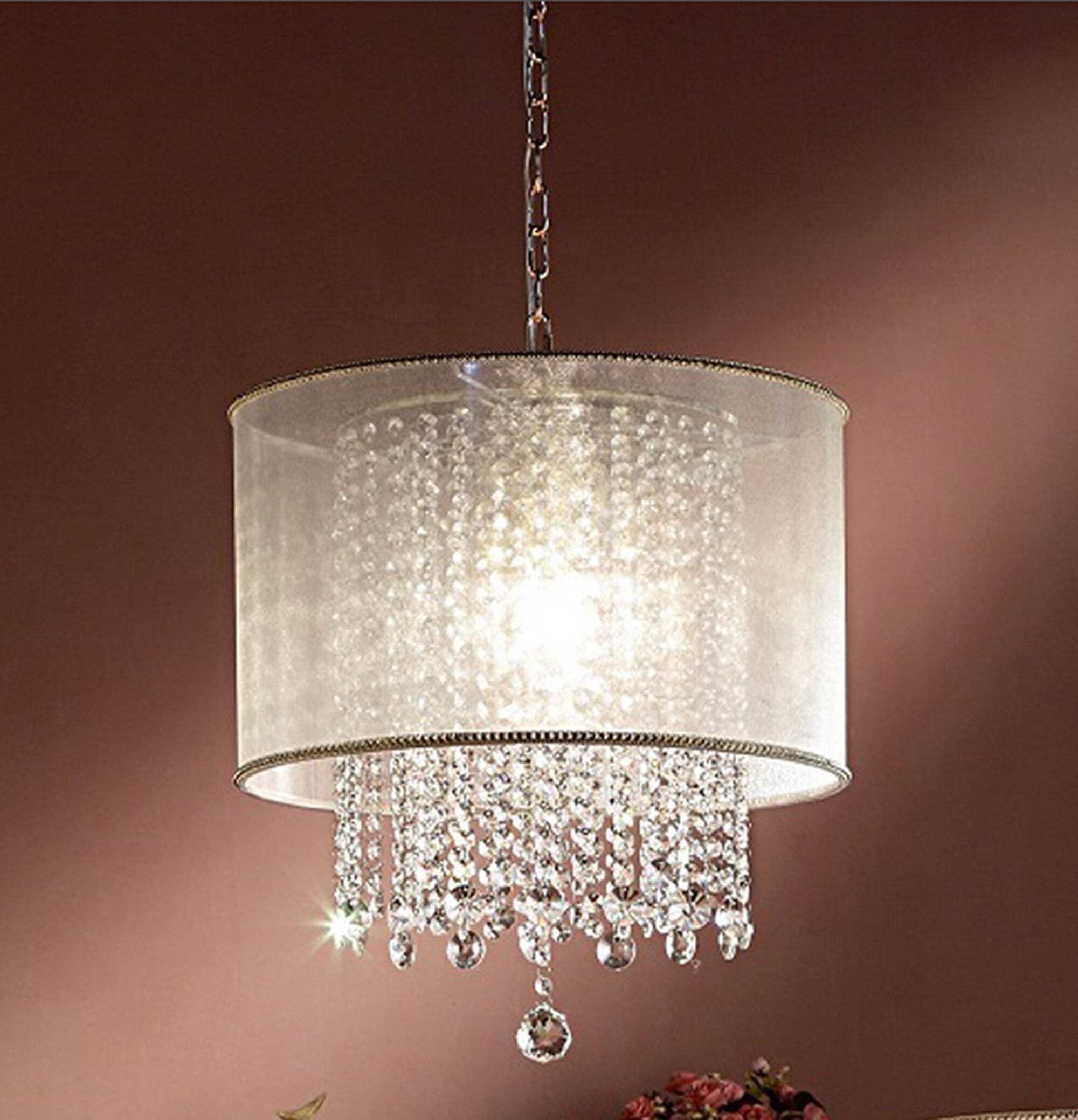 HomeRoots Primo Gold Finish Ceiling Lamp, Glass with Crystal Accents, White Shade