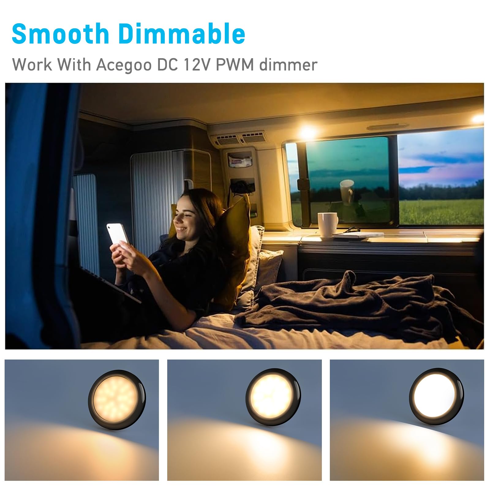 Acegoo Rv Boat Led Ceiling Light Surface Mount 12V 3    Puck Light For Camper Van Travel Trailer Truck Motorhome Car Interior Li