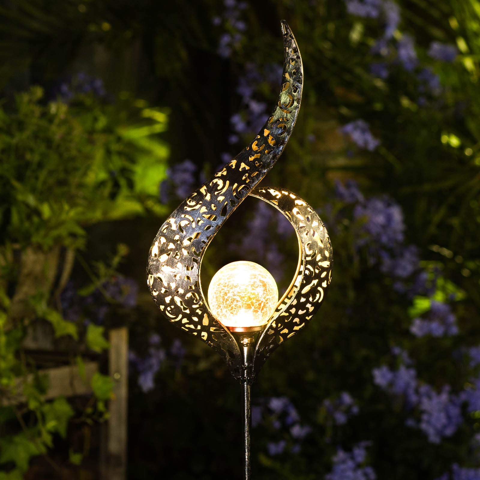 HOMEIMPRO Outdoor Solar Garden Lights, Waterproof Metal Flower,  le Glass Globe, Large Size, Bronze, Model B07L9TS514