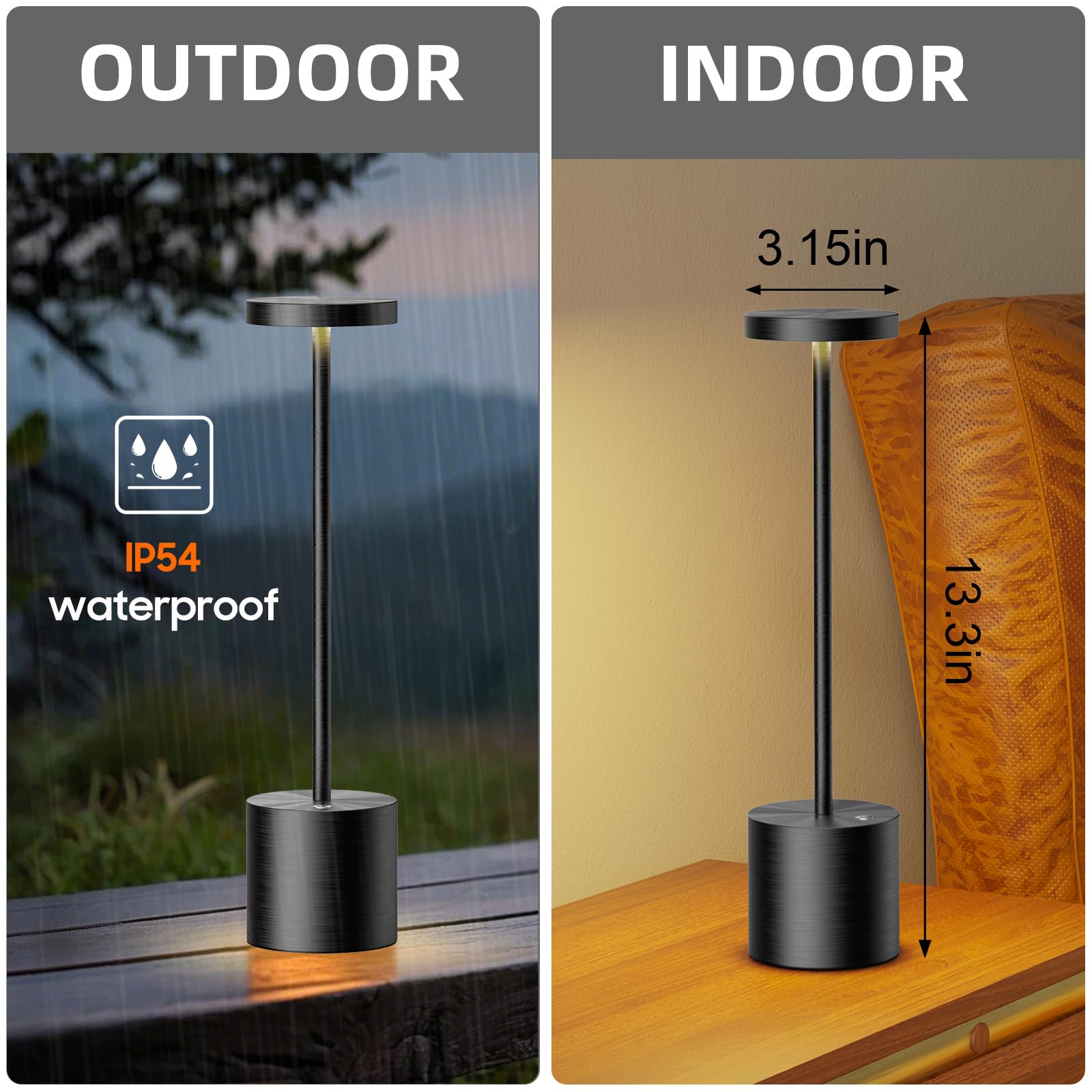 SAKRINGT Cordless LED Table Lamp - 6000mAh Rechargeable, Black, Model S801