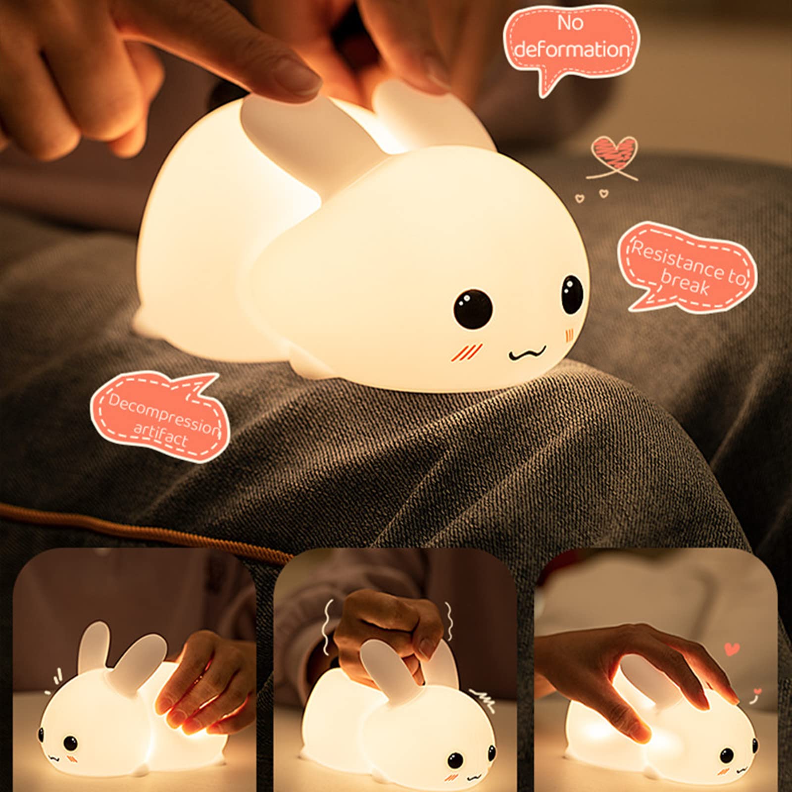 Myratts Cute Bunny Night Light For Kids  7 Colors Kawaii Stuff Rechargeable Nightlights With Dimmable Light And Timer Setting  Birthday Eater Xmas Gift  Used For Camping Party Room Decor