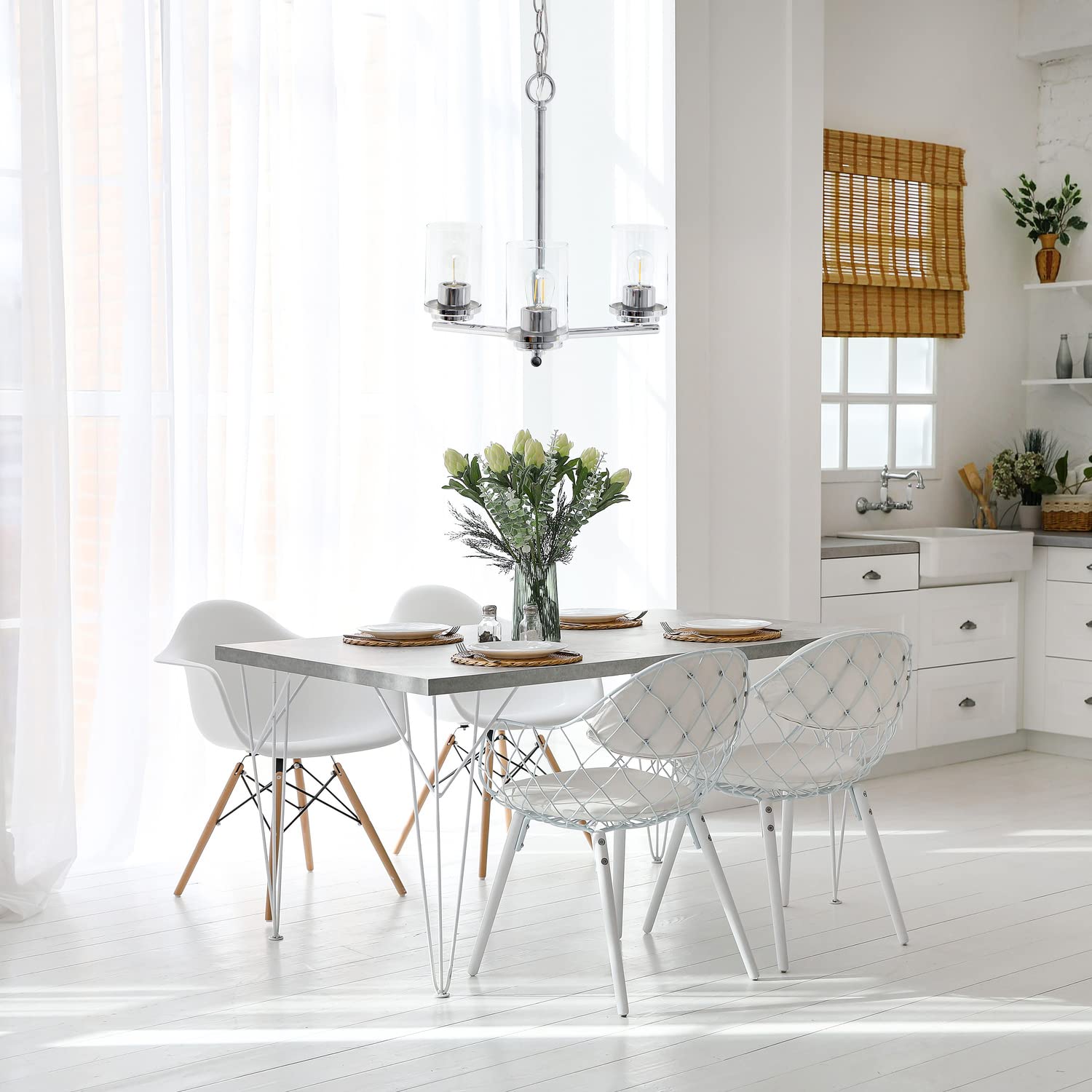 Elegant Designs PT1018-CHR 15in 3-Light Pendant Chandelier, Chrome, Glass, Modern Industrial for Kitchen, Foyer, Living Room