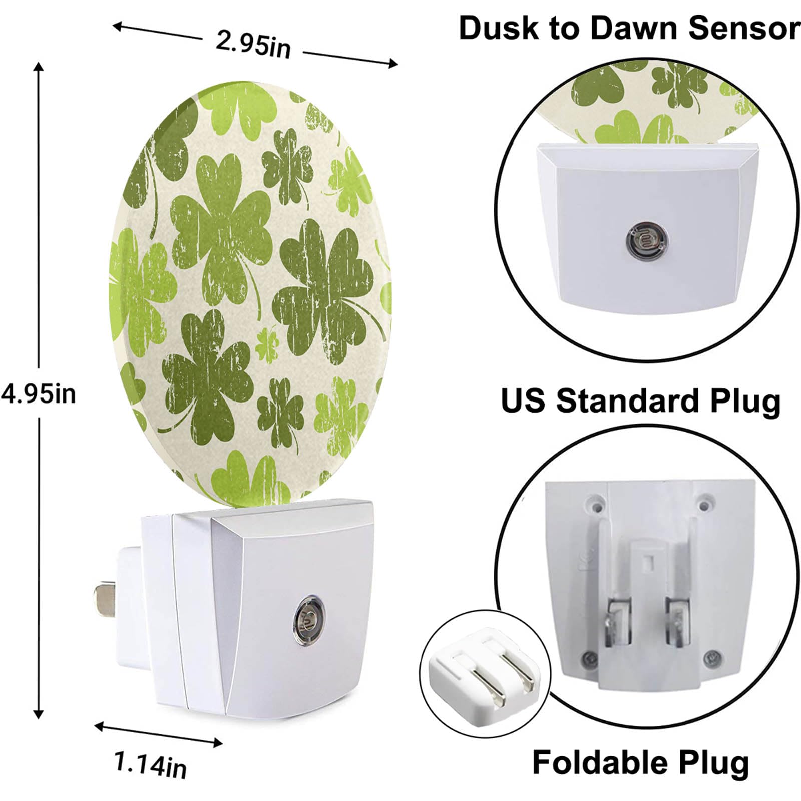 Uanvaha Vintage Shamrock Night Light Green Clover Patrick Night Lights Plug In Auto Sensor Led Lamp Dusk To Dawn Nightlight Ener