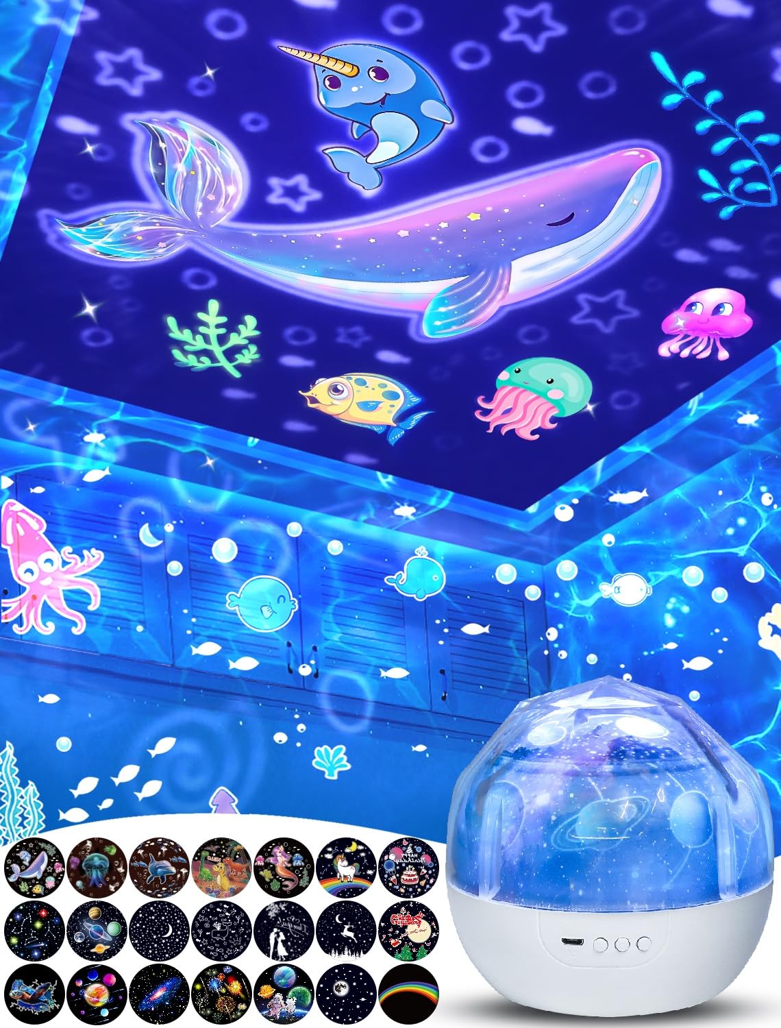 21 Sets of Films, Projector Night Light for Kids Bedroom, Ceiling, Night Light for Kids, Star Galaxy Projector for 1-14 Years Ol